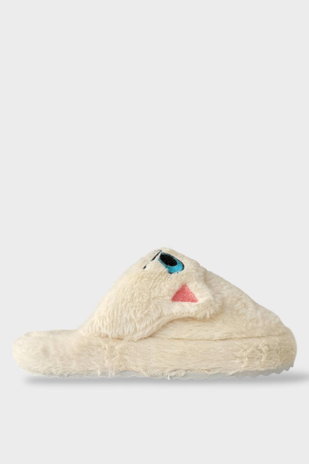 Kadın Kışlık Kedi Figürlü Kaydırmaz Taban Ev Terliği Panduf BEYAZ - Görsel 2