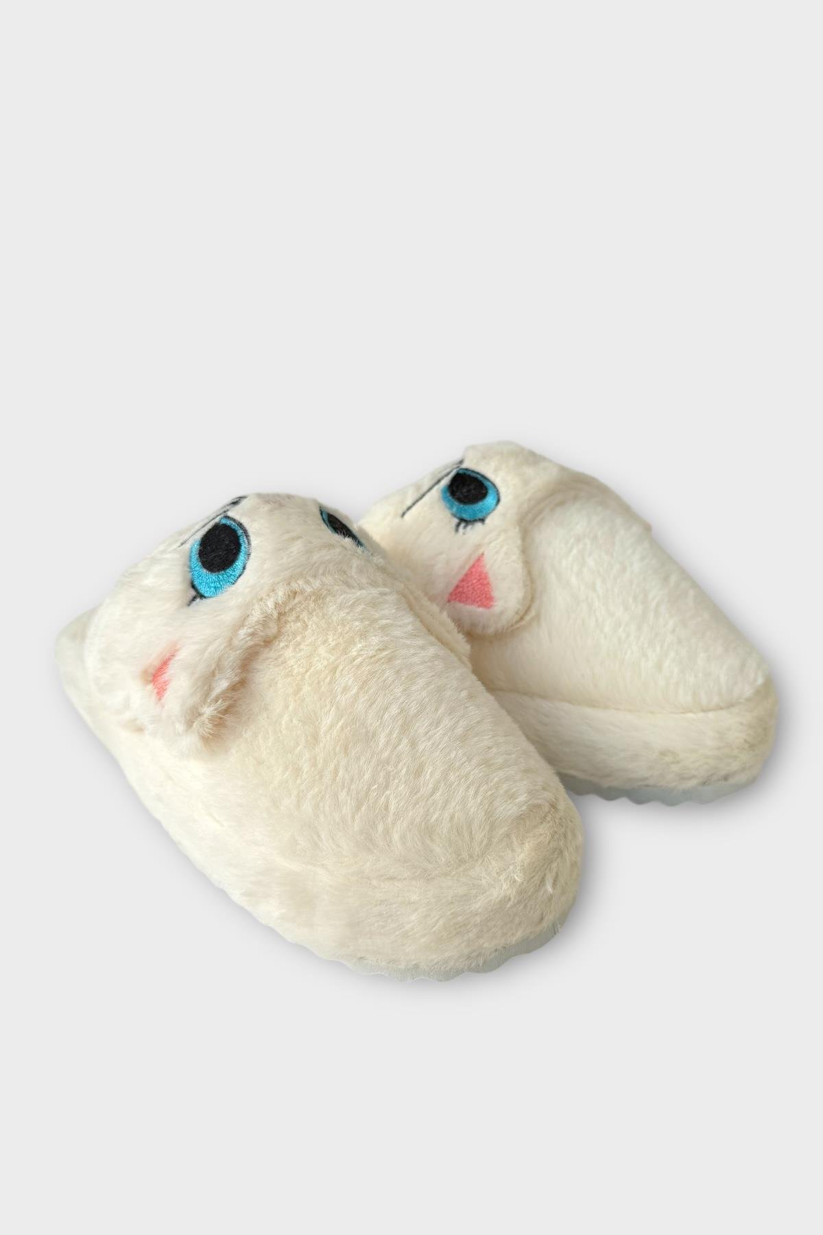 Kadın Kışlık Kedi Figürlü Kaydırmaz Taban Ev Terliği Panduf BEYAZ - Görsel 3