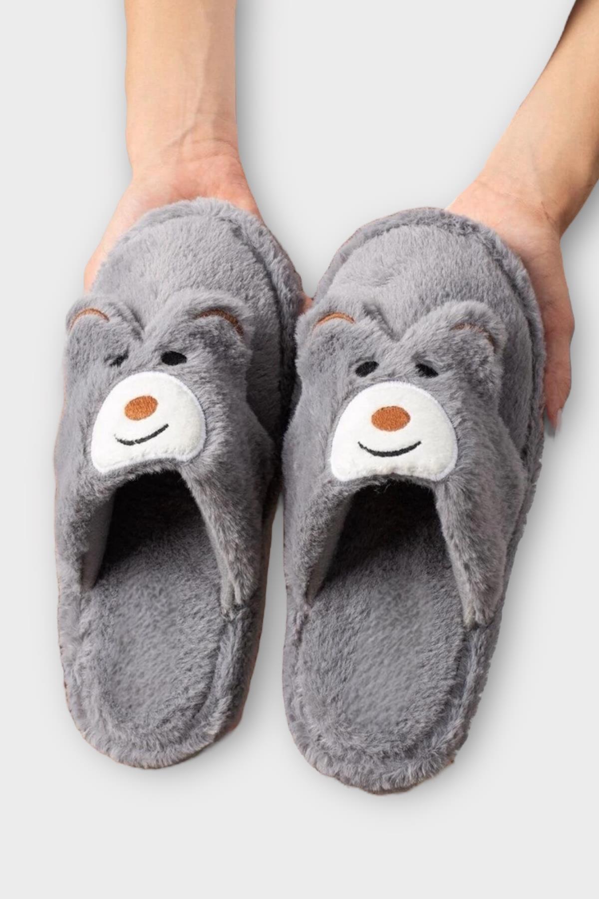 Kadın Kışlık Sevimli Panda Figürlü Kaydırmaz Taban Ev Terliği Panduf FÜME - Görsel 6