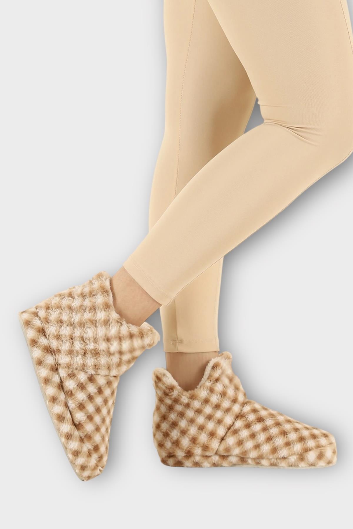 Kadın Piti Kareli Ev Botu Panduf VİZON - Görsel 2