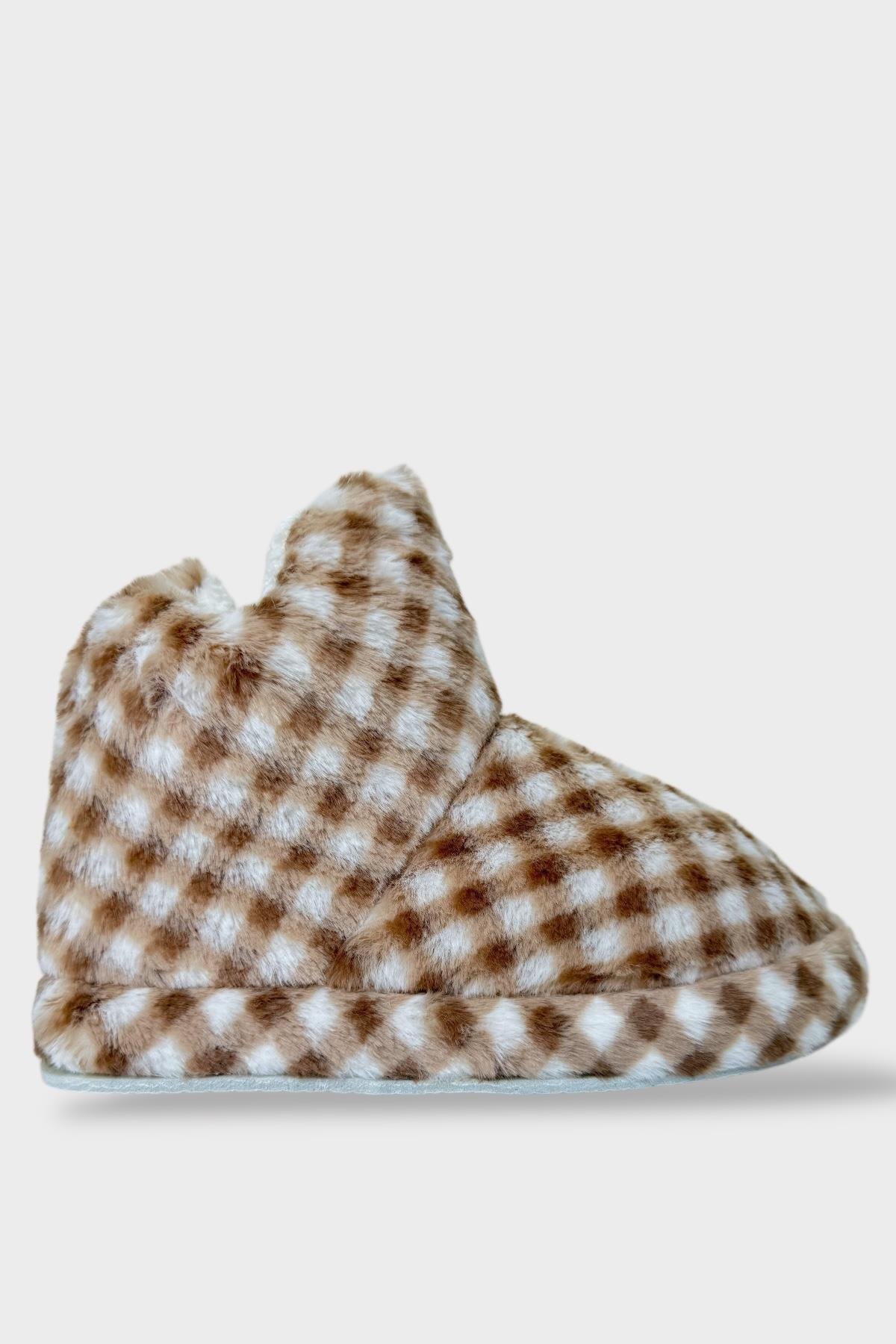 Kadın Piti Kareli Ev Botu Panduf VİZON - Görsel 3