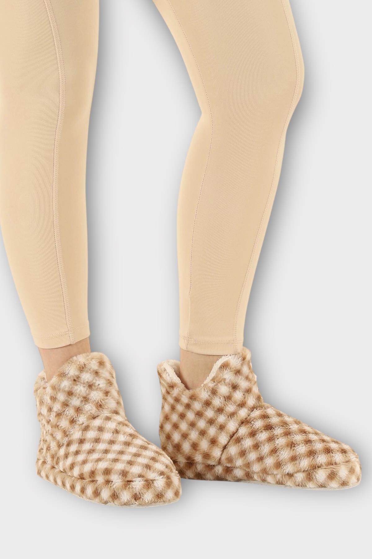 Kadın Piti Kareli Ev Botu Panduf VİZON - Görsel 4