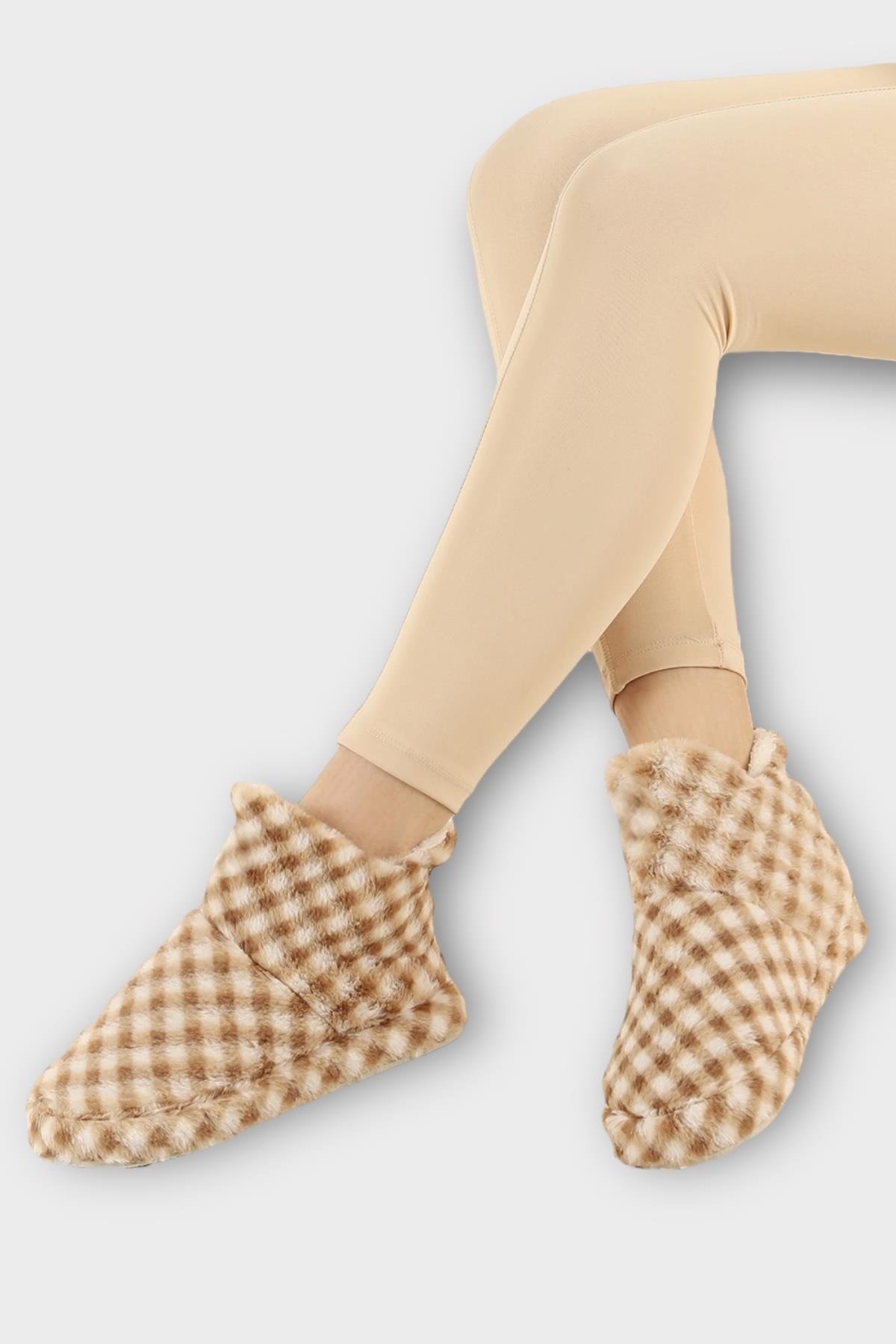 Kadın Piti Kareli Ev Botu Panduf VİZON - Görsel 5