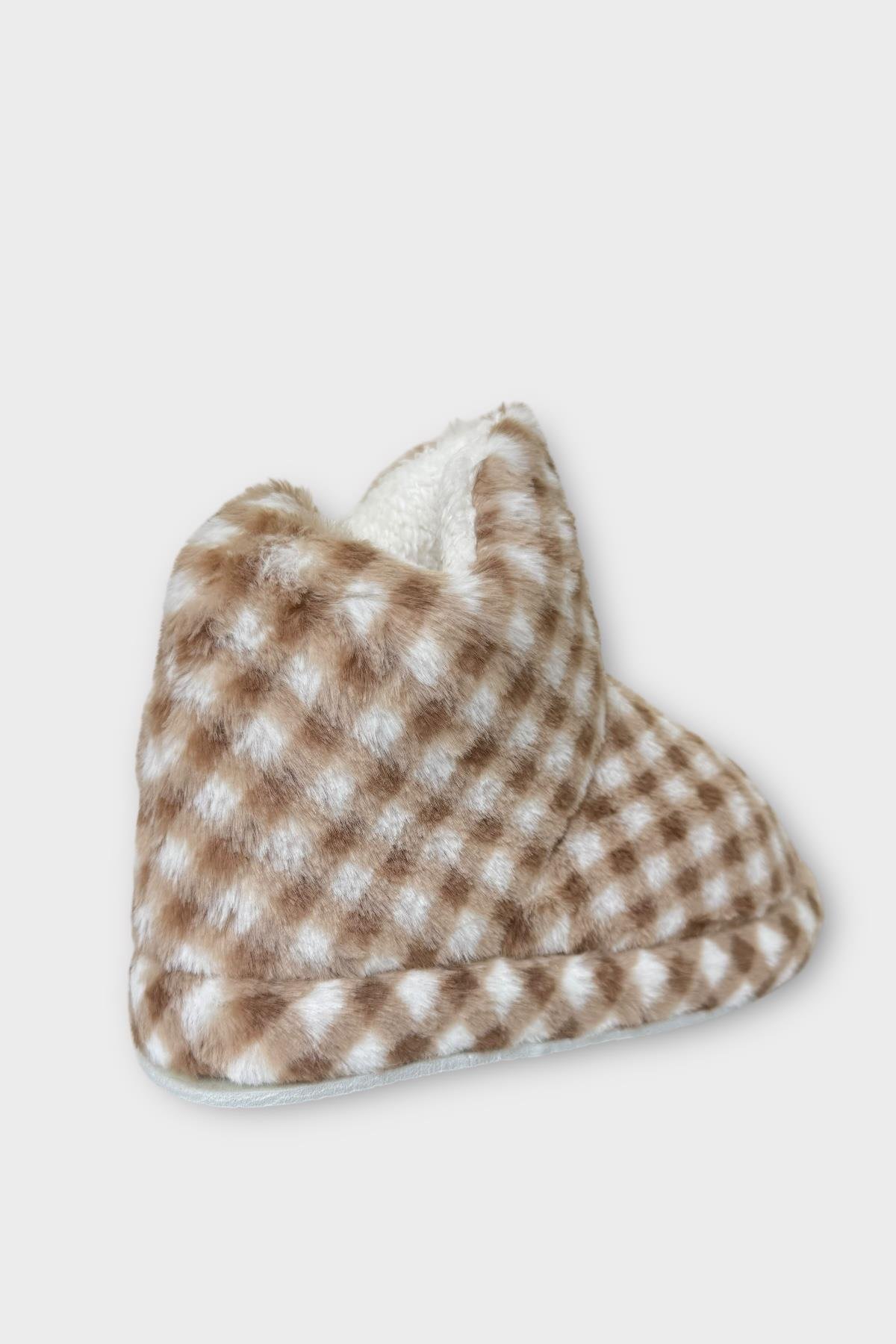 Kadın Piti Kareli Ev Botu Panduf VİZON - Görsel 6