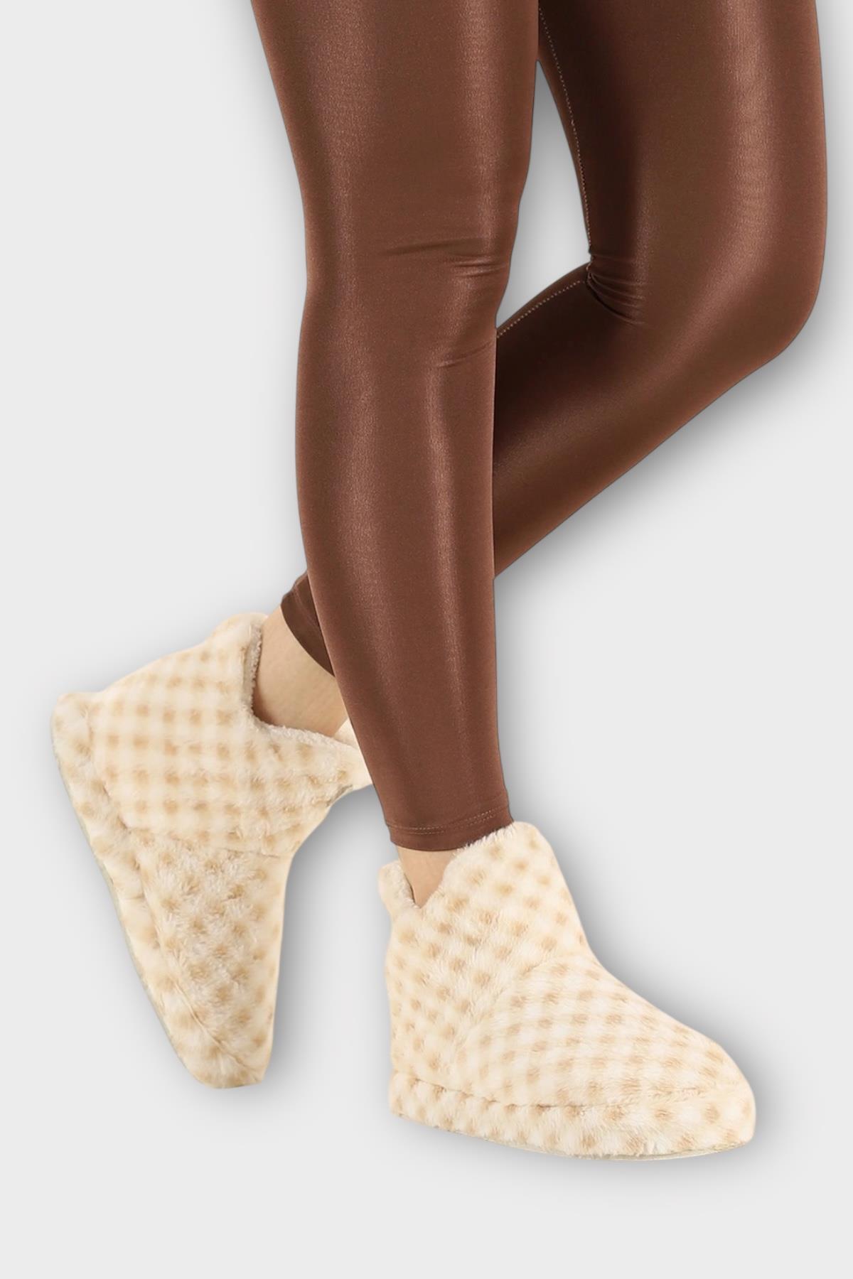 Kadın Piti Kareli Ev Botu Panduf BEJ - Görsel 2