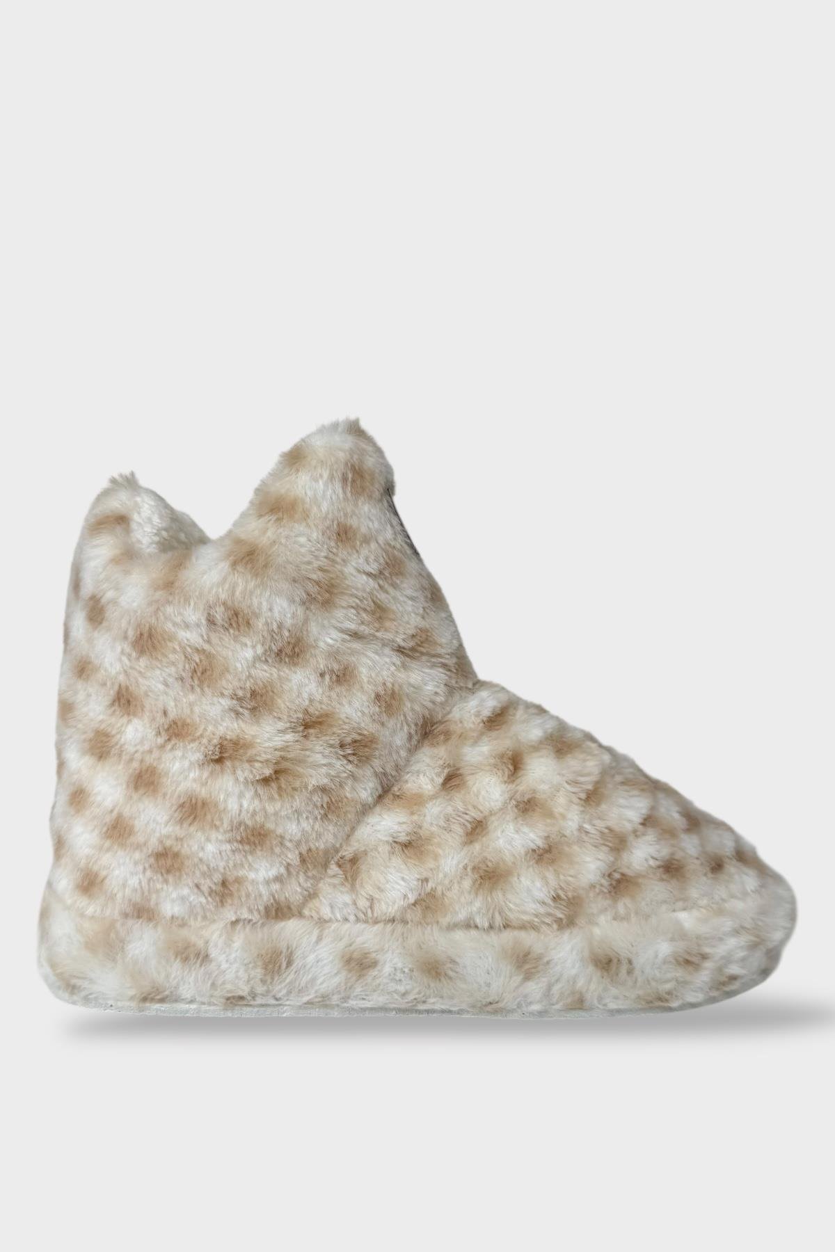 Kadın Piti Kareli Ev Botu Panduf BEJ - Görsel 3