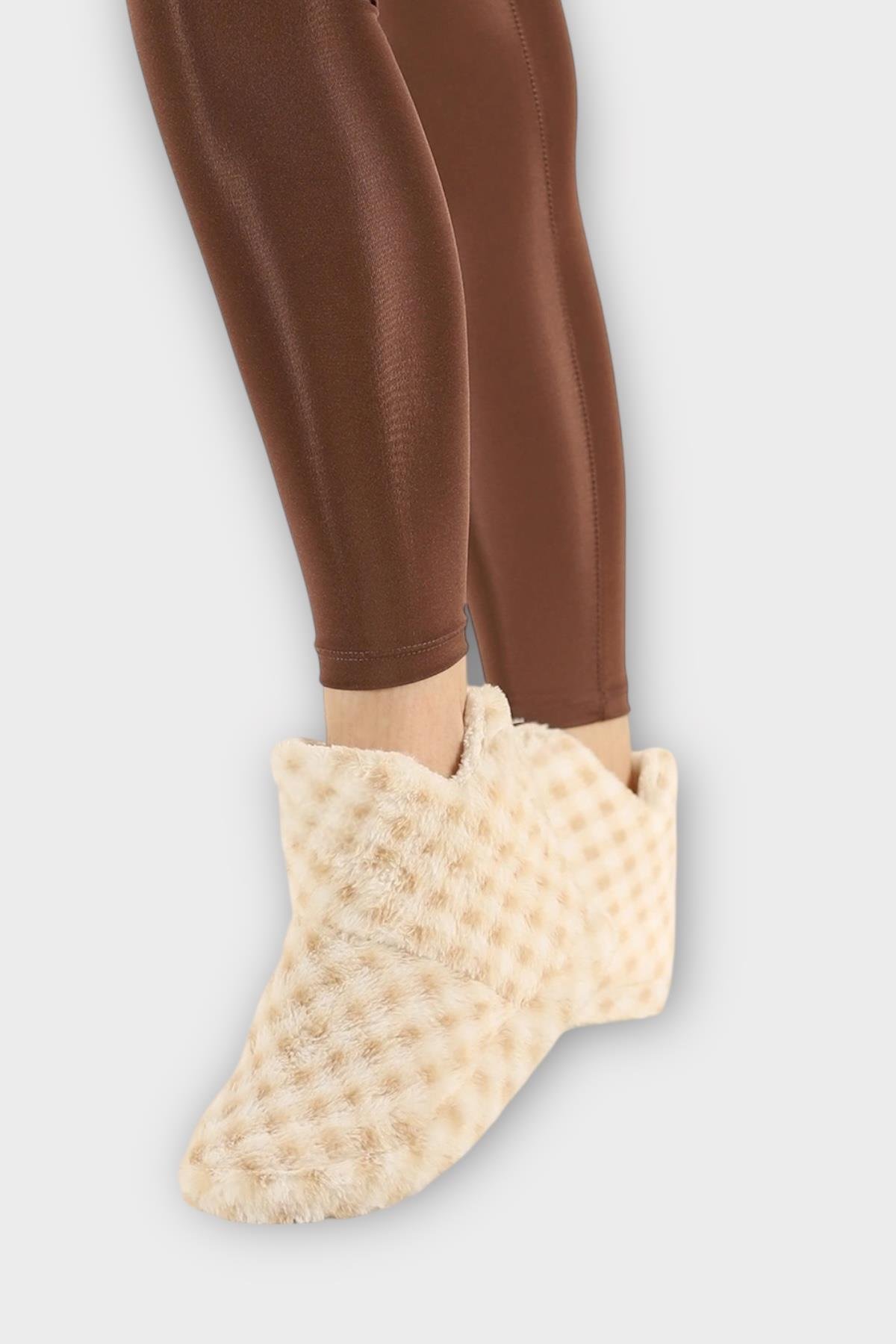 Kadın Piti Kareli Ev Botu Panduf BEJ - Görsel 5