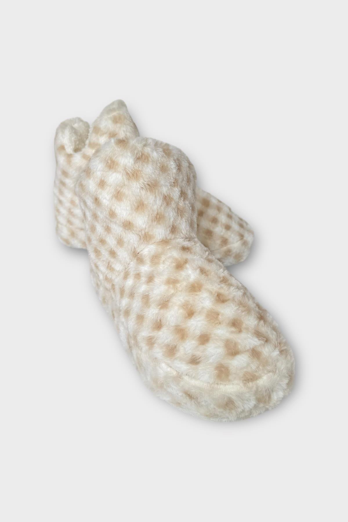 Kadın Piti Kareli Ev Botu Panduf BEJ - Görsel 6