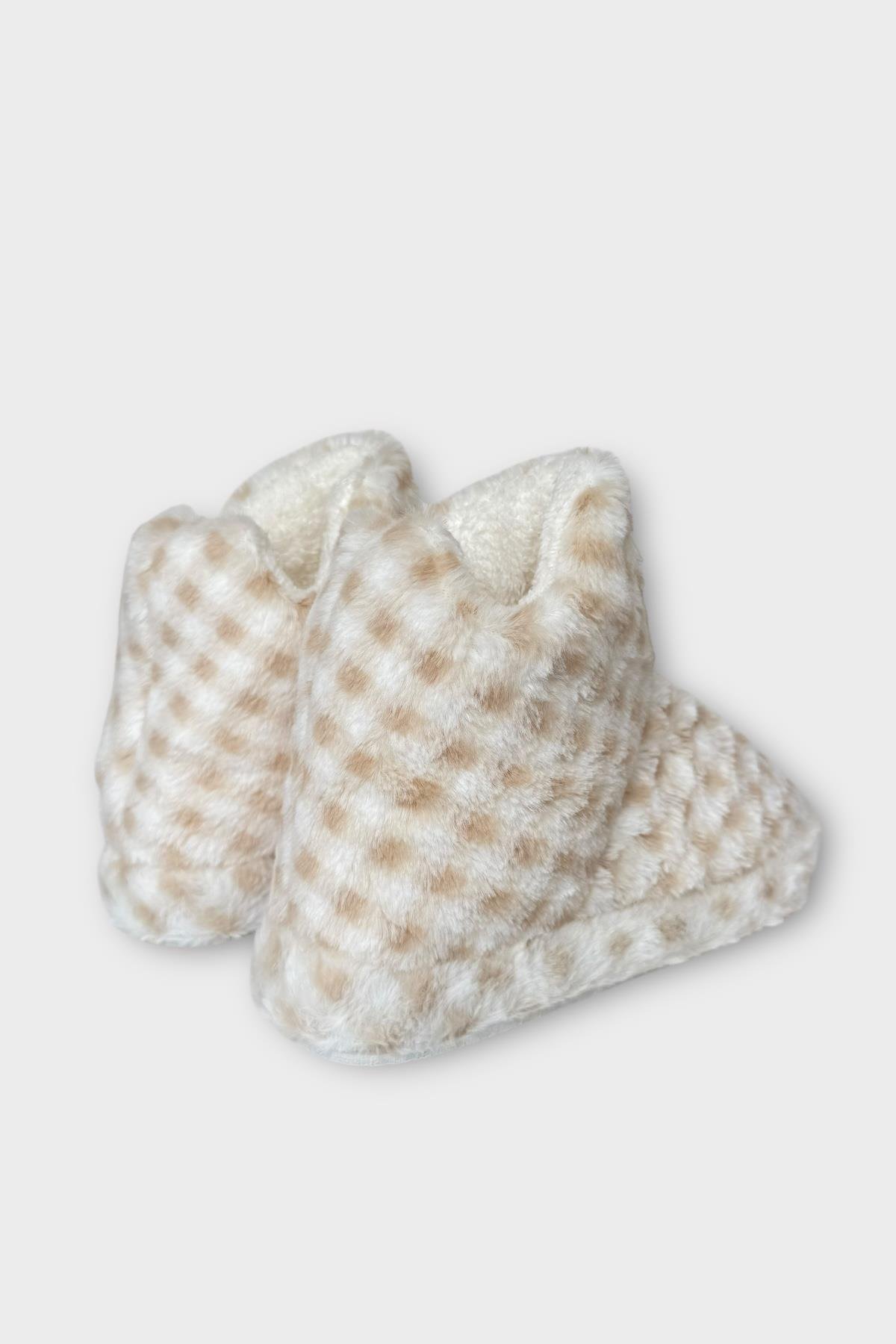 Kadın Piti Kareli Ev Botu Panduf BEJ - Görsel 7