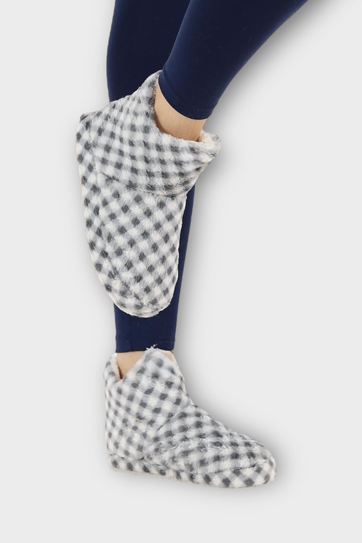 Kadın Piti Kareli Ev Botu Panduf SİYAH - Görsel 4