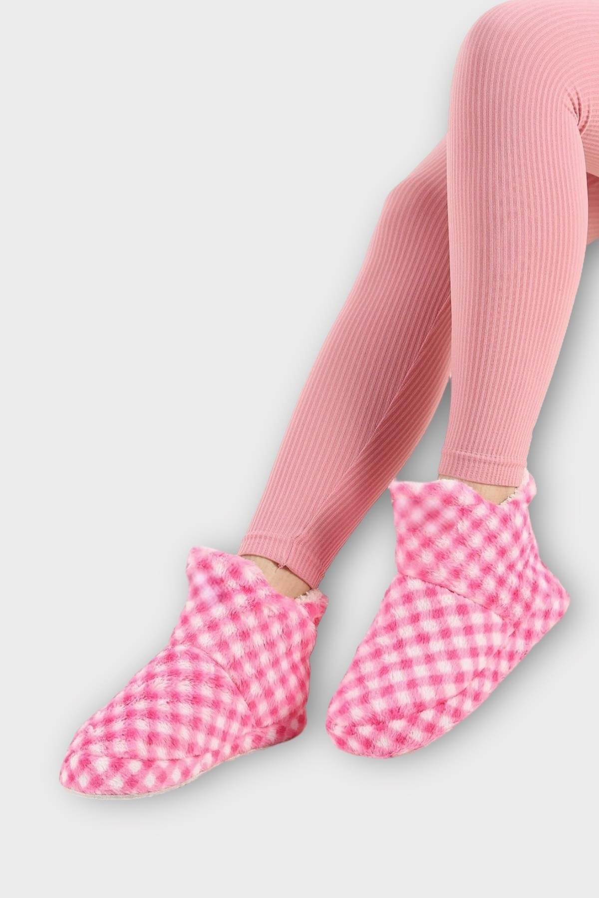 Kadın Piti Kareli Ev Botu Panduf PEMBE - Görsel 2