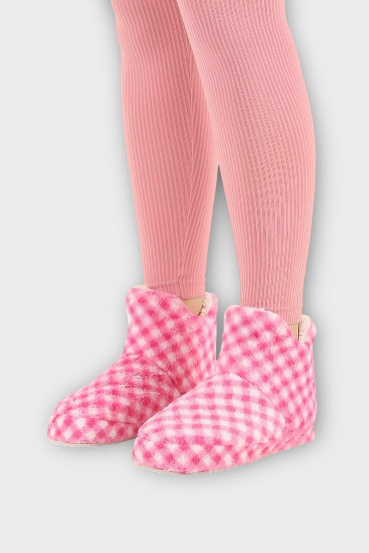 Kadın Piti Kareli Ev Botu Panduf PEMBE - Görsel 4