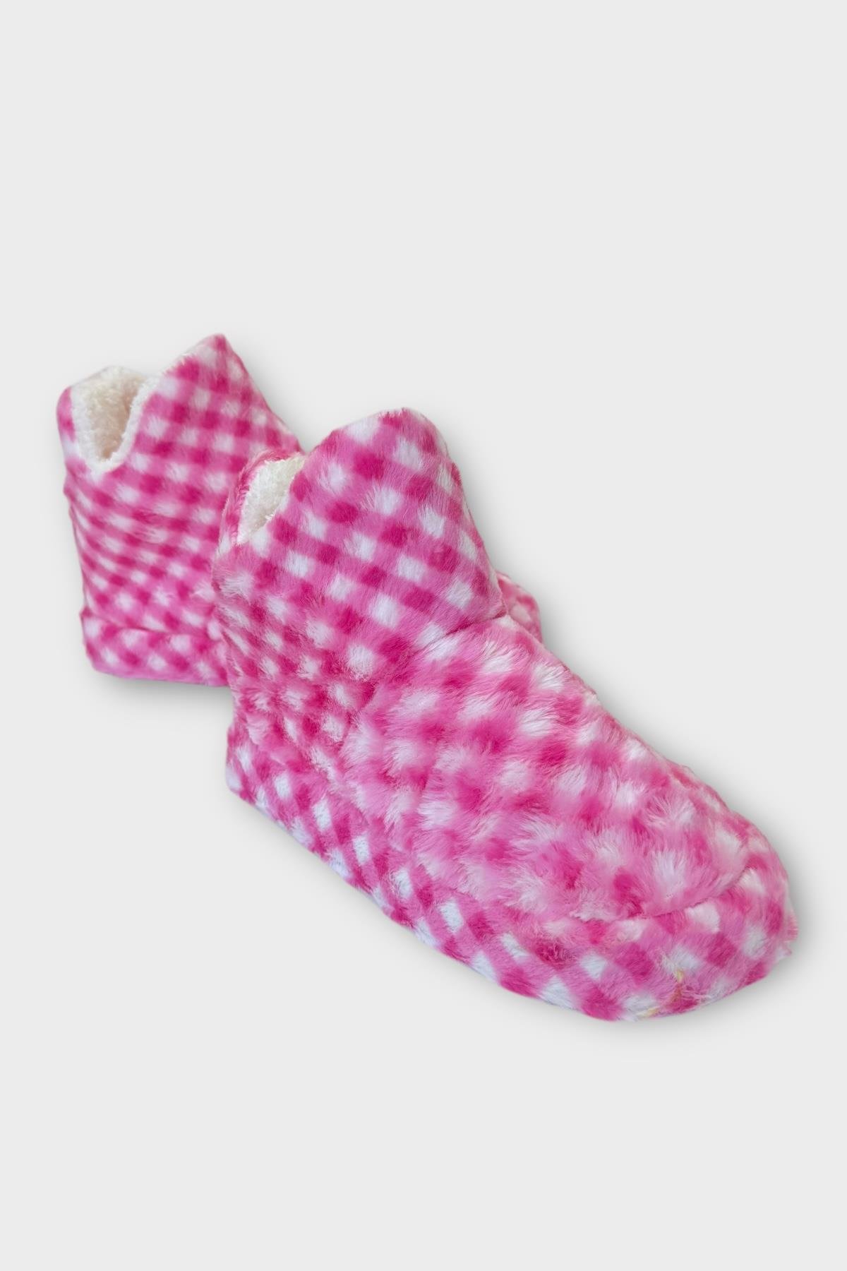 Kadın Piti Kareli Ev Botu Panduf PEMBE - Görsel 5