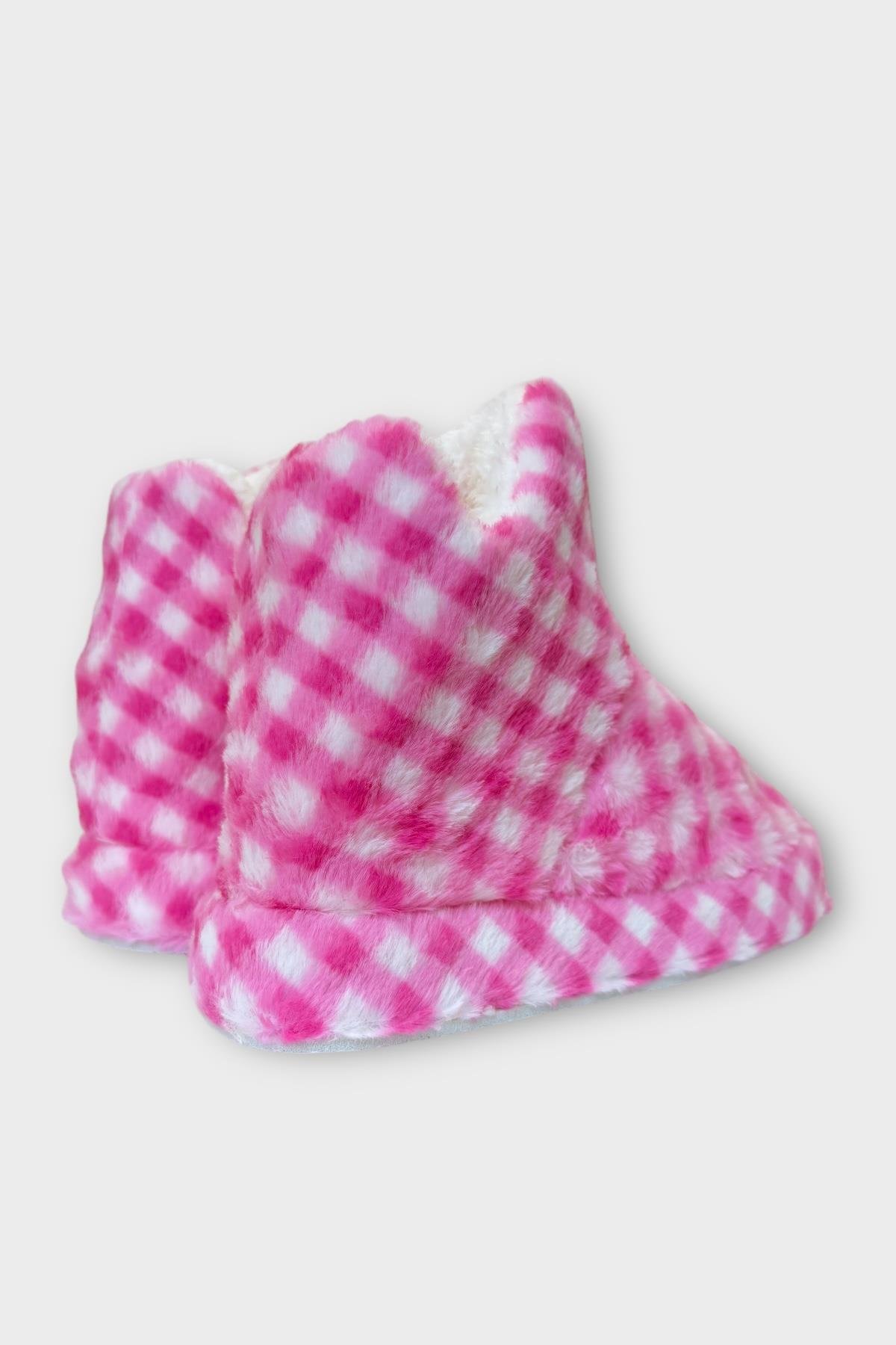 Kadın Piti Kareli Ev Botu Panduf PEMBE - Görsel 6