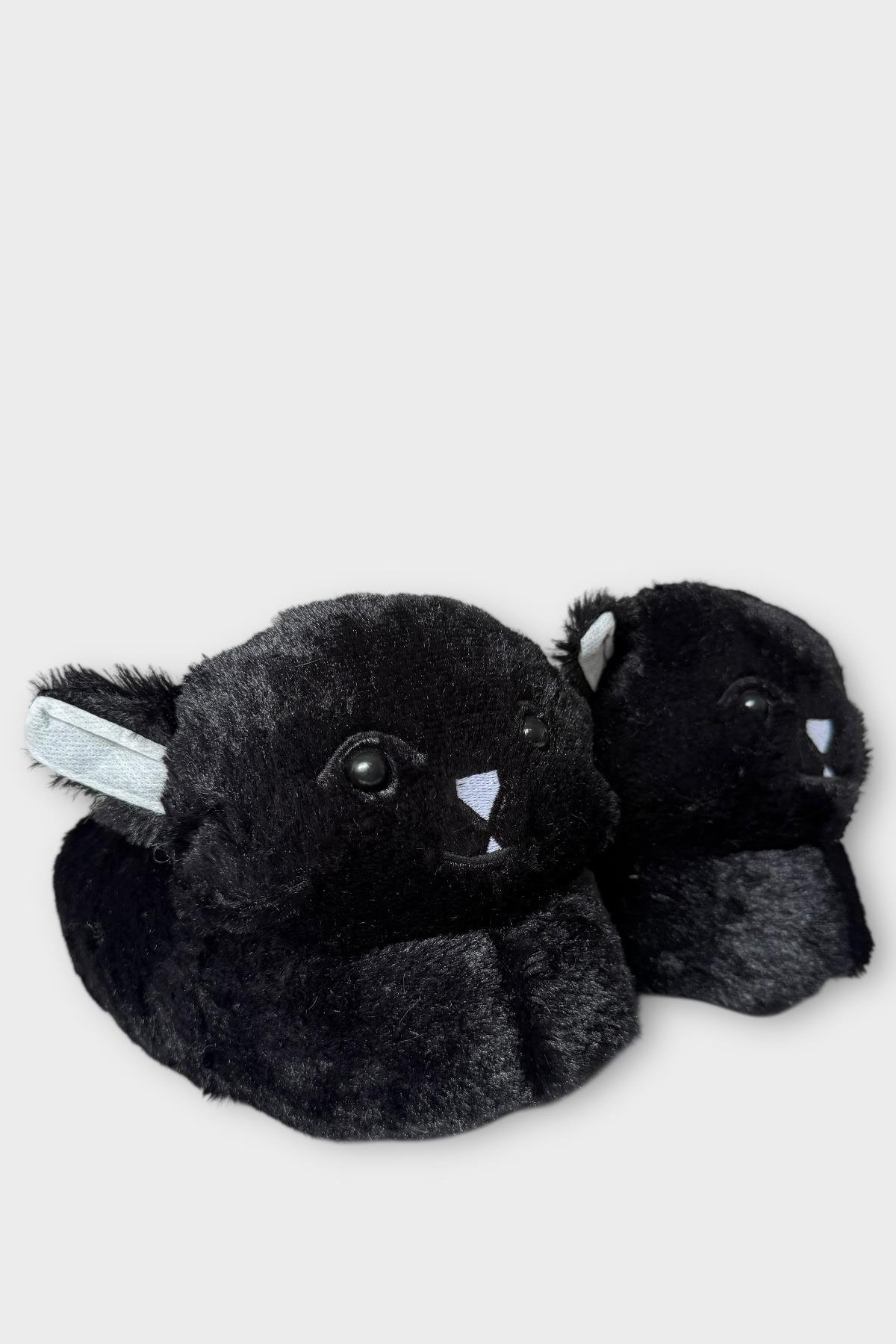 Kadın Sevimli Kedi Figürlü Peluş Panduf SİYAH - Görsel 2