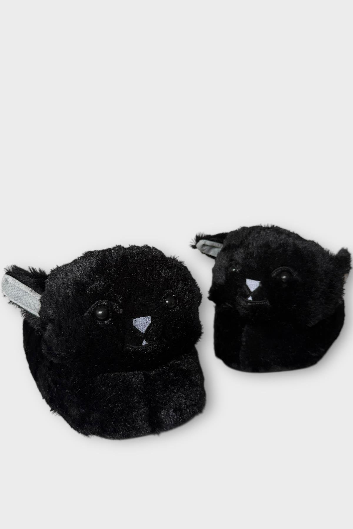 Kadın Sevimli Kedi Figürlü Peluş Panduf SİYAH - Görsel 3