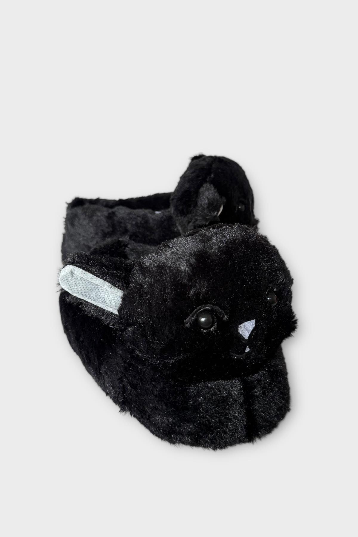 Kadın Sevimli Kedi Figürlü Peluş Panduf SİYAH - Görsel 4