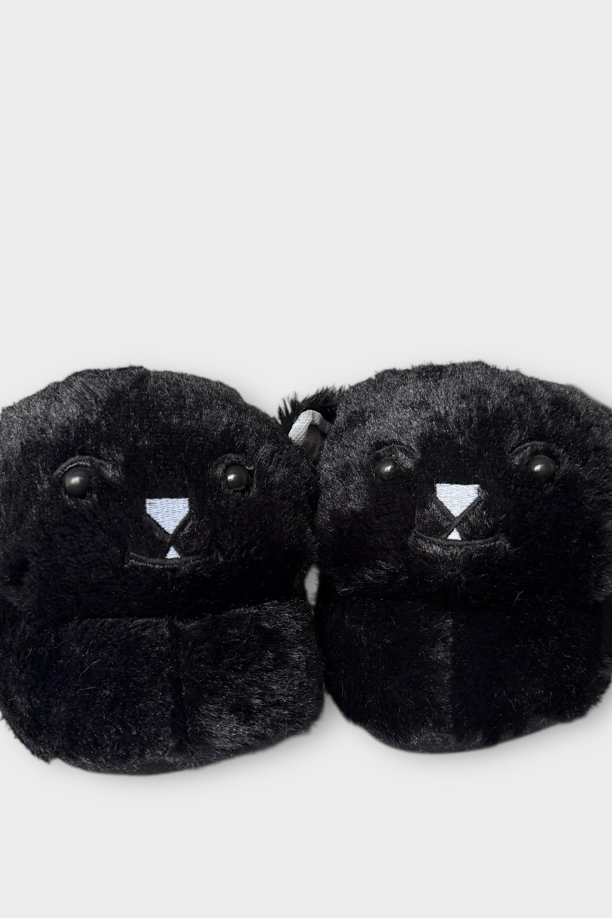 Kadın Sevimli Kedi Figürlü Peluş Panduf SİYAH - Görsel 5