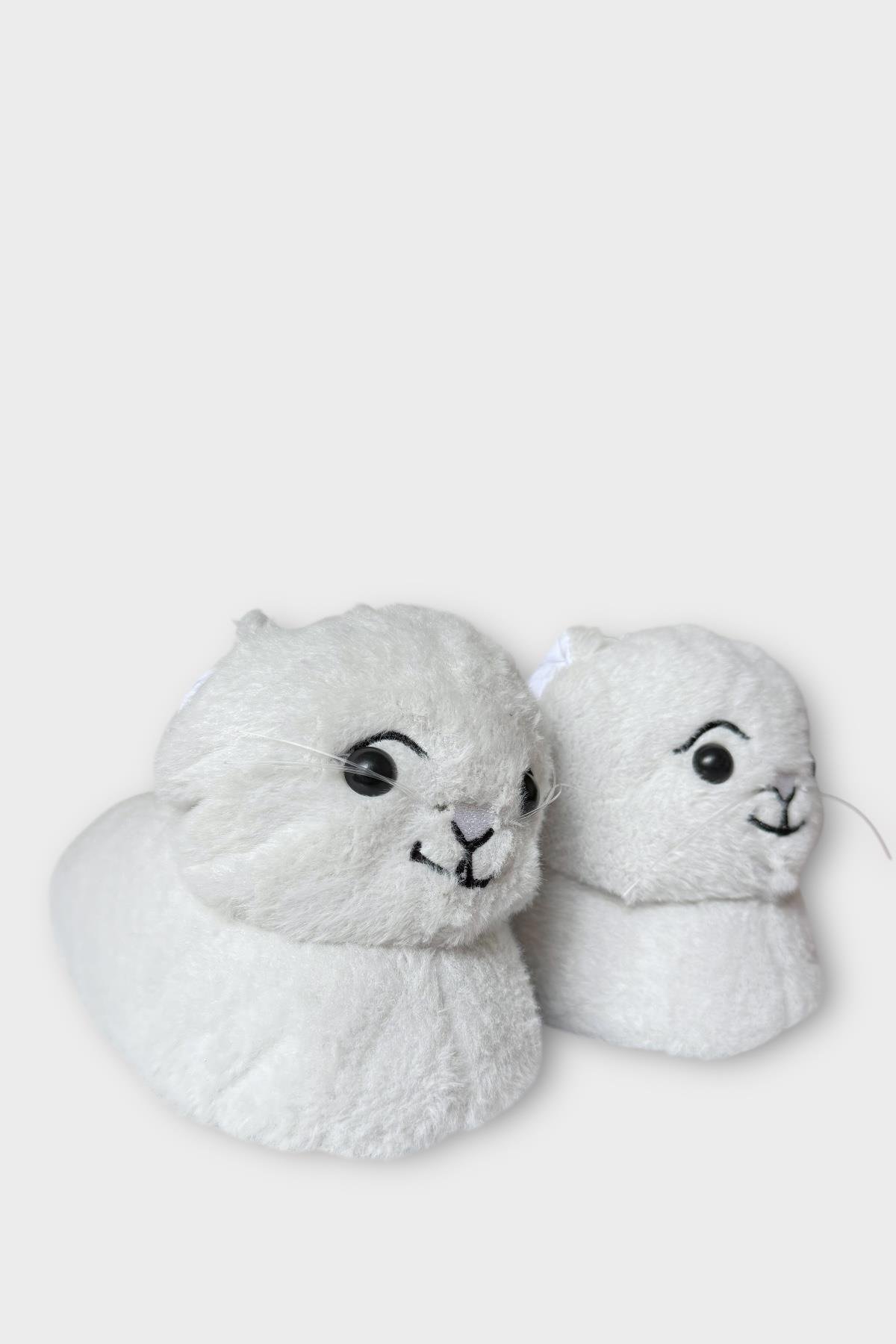 Kadın Sevimli Kedi Figürlü Peluş Panduf BEYAZ - Görsel 2