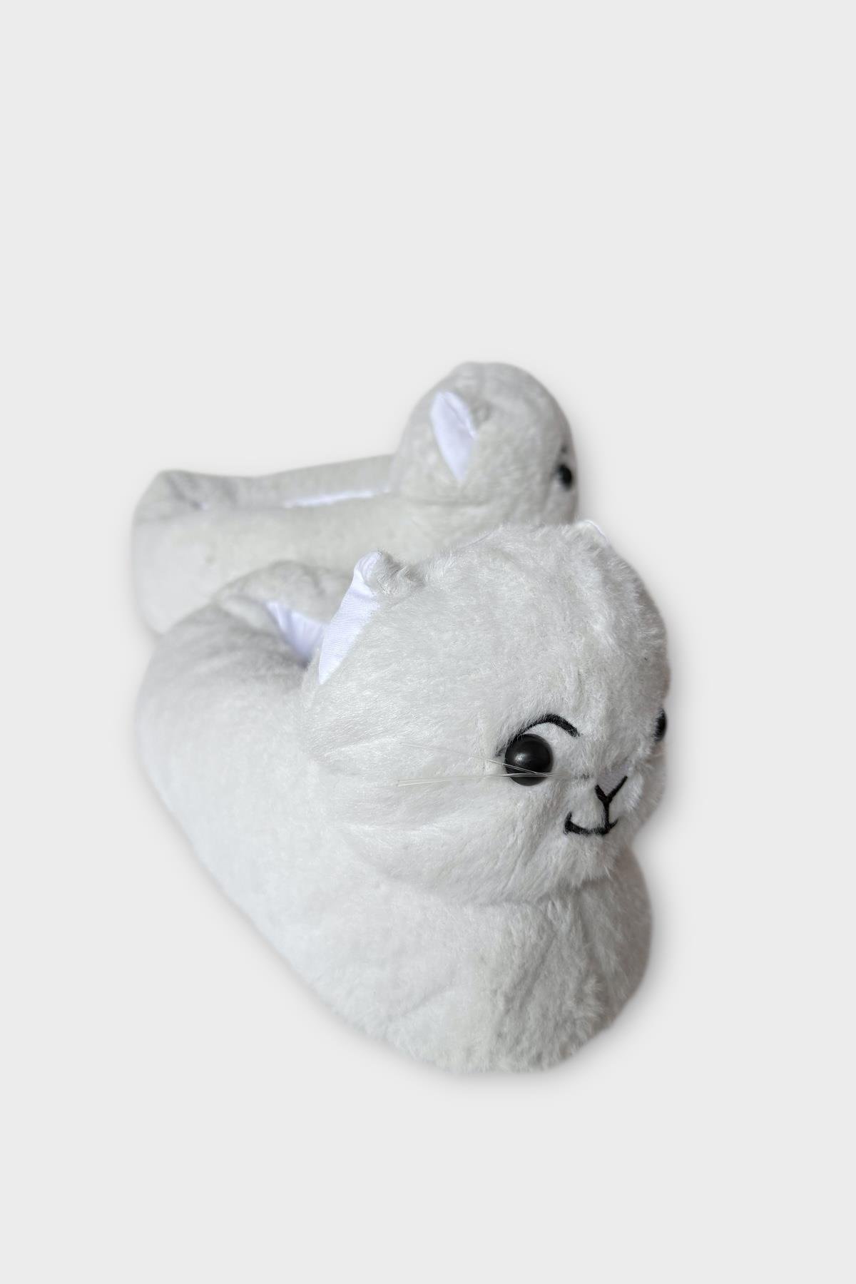 Kadın Sevimli Kedi Figürlü Peluş Panduf BEYAZ - Görsel 5