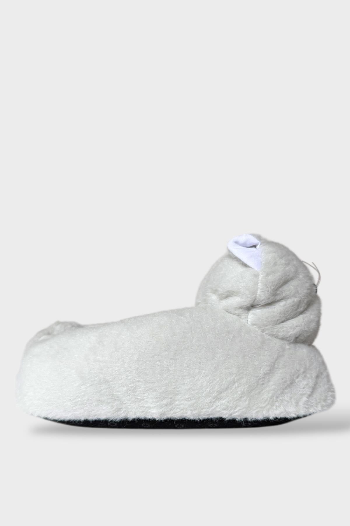 Kadın Sevimli Kedi Figürlü Peluş Panduf BEYAZ - Görsel 6