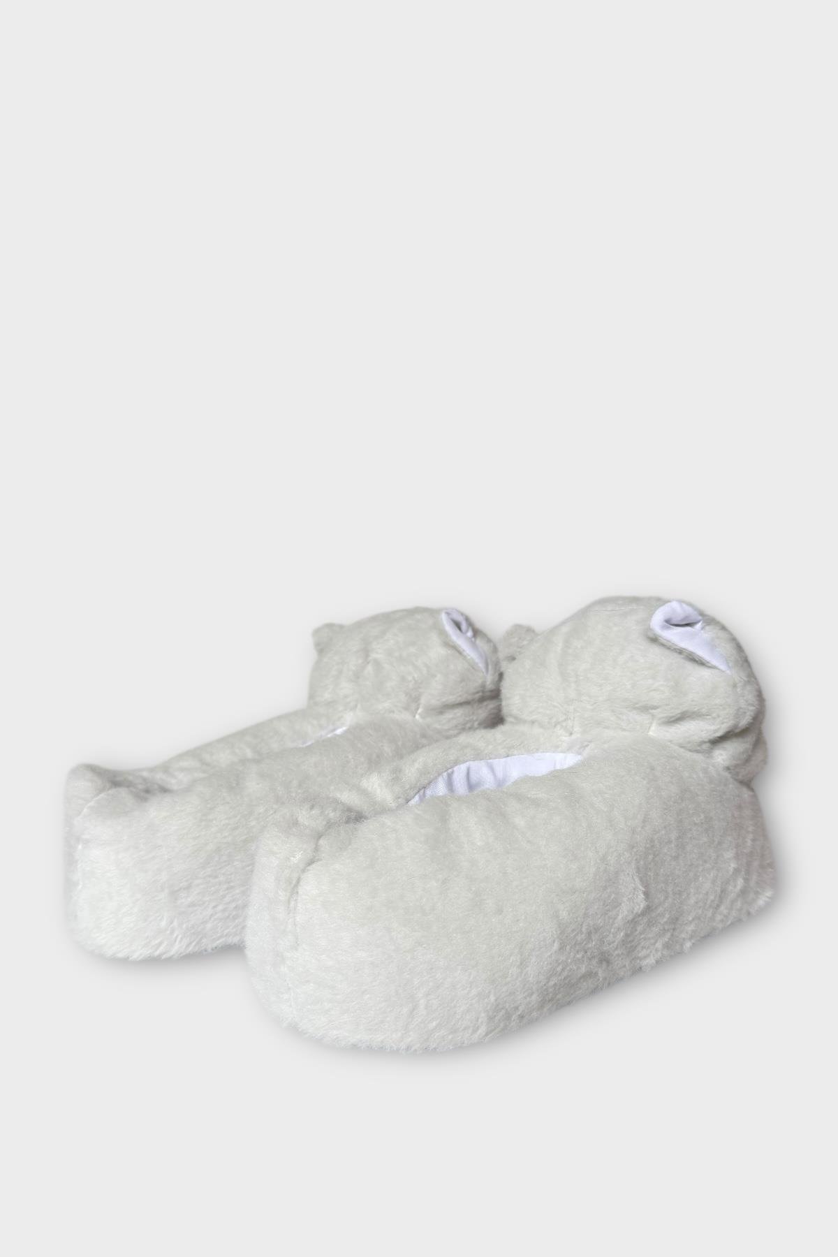 Kadın Sevimli Kedi Figürlü Peluş Panduf BEYAZ - Görsel 7