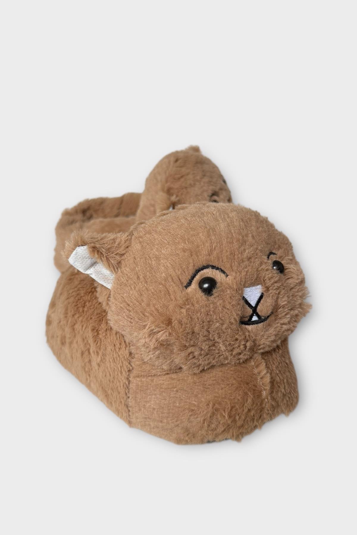 Kadın Sevimli Kedi Figürlü Peluş Panduf VİZON - Görsel 3