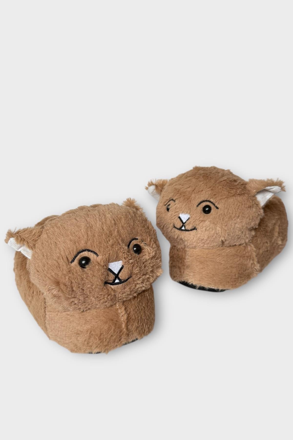 Kadın Sevimli Kedi Figürlü Peluş Panduf VİZON - Görsel 4