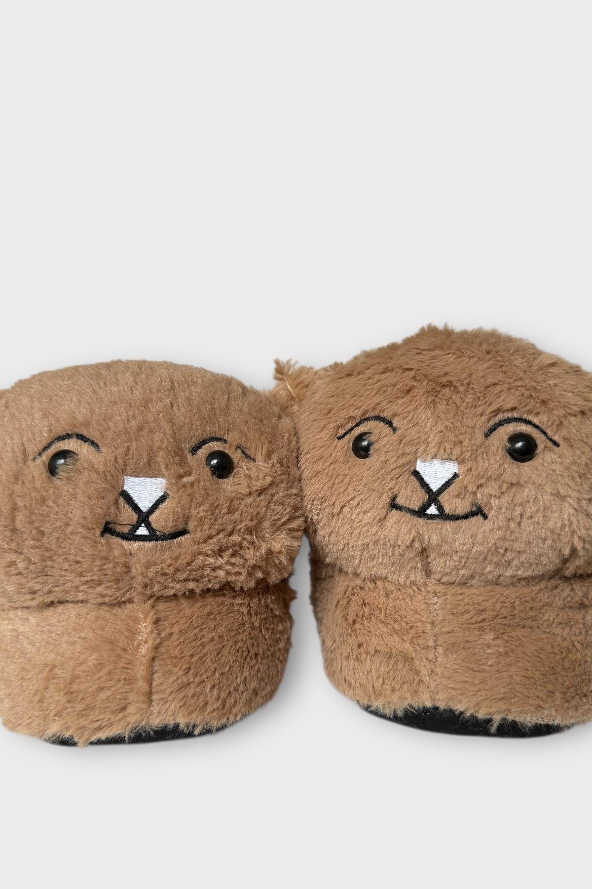 Kadın Sevimli Kedi Figürlü Peluş Panduf VİZON - Görsel 5