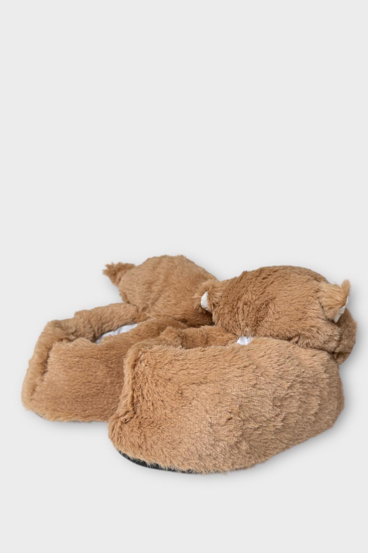 Kadın Sevimli Kedi Figürlü Peluş Panduf VİZON - Görsel 7