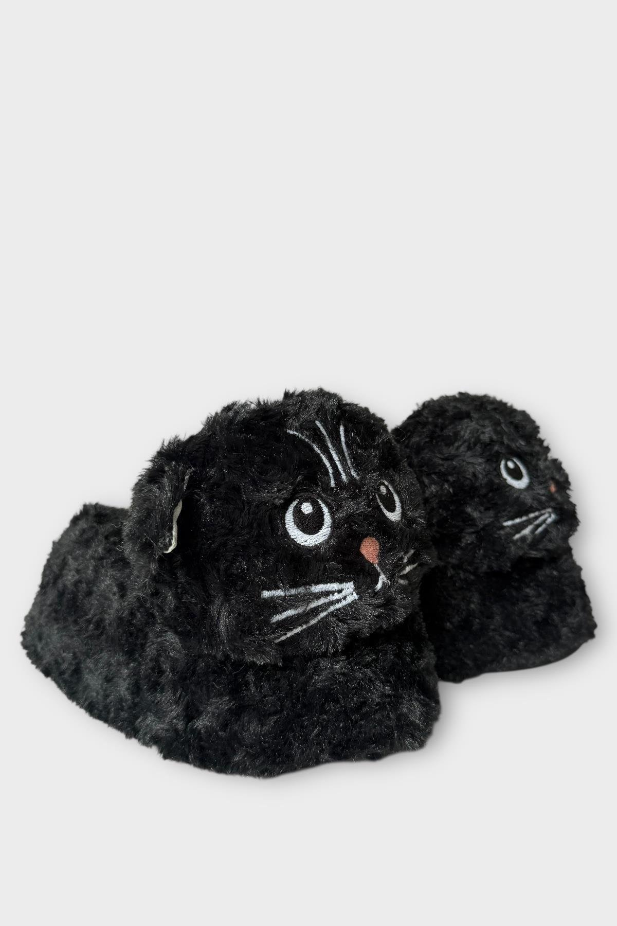 Kadın Sevimli Kedi Figürlü Peluş Panduf SİYAH - Görsel 2
