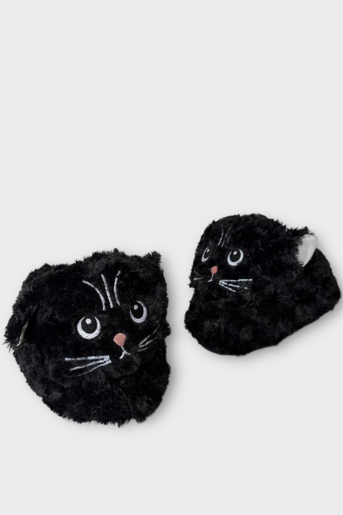 Kadın Sevimli Kedi Figürlü Peluş Panduf SİYAH - Görsel 3