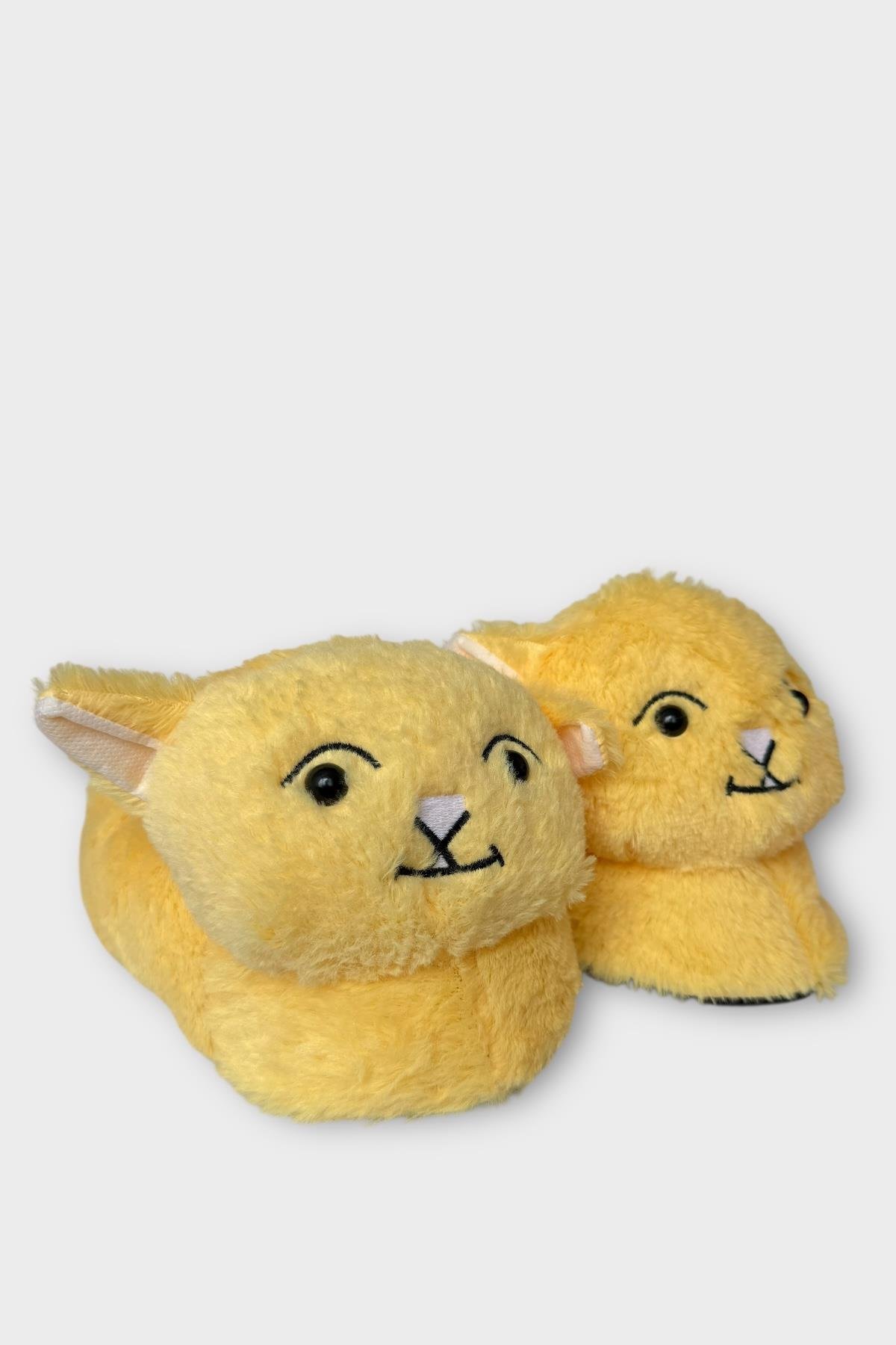Kadın Sevimli Kedi Figürlü Peluş Panduf SARI - Görsel 2