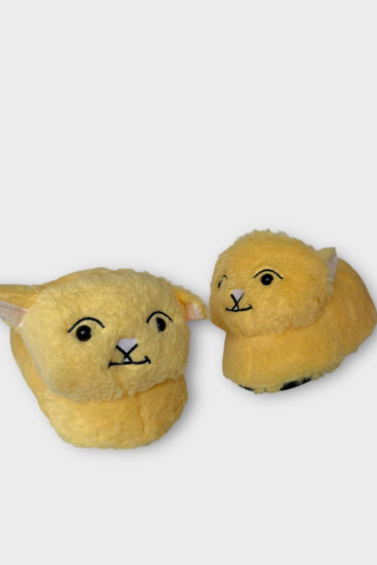 Kadın Sevimli Kedi Figürlü Peluş Panduf SARI - Görsel 3