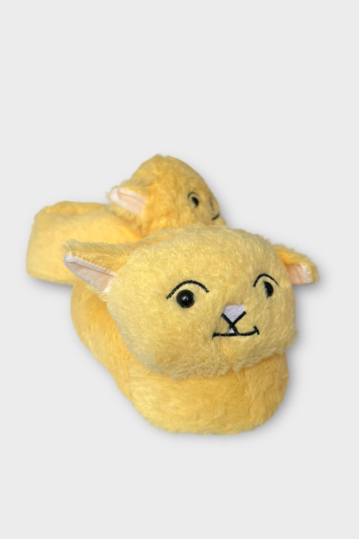 Kadın Sevimli Kedi Figürlü Peluş Panduf SARI - Görsel 4