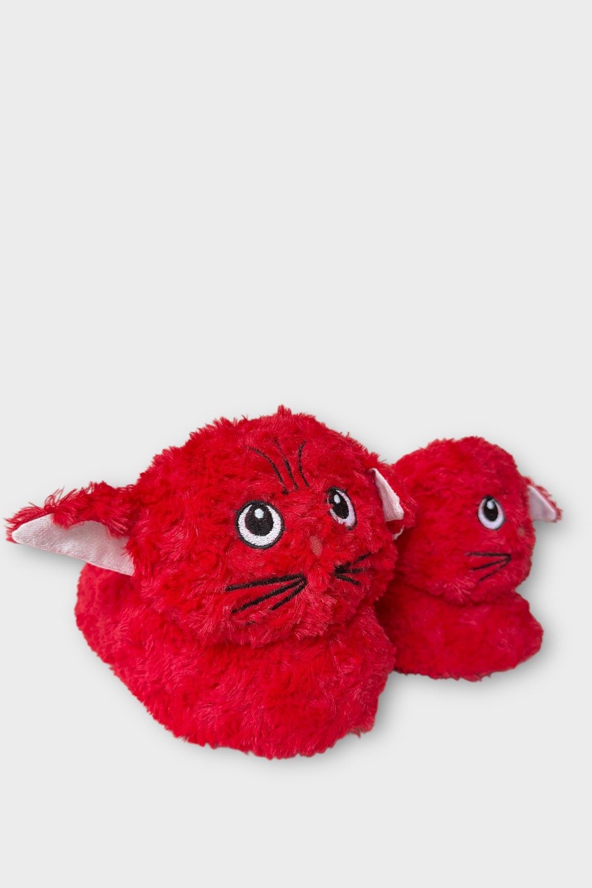 Kadın Sevimli Kedi Figürlü Peluş Panduf KIRMIZI - Görsel 2