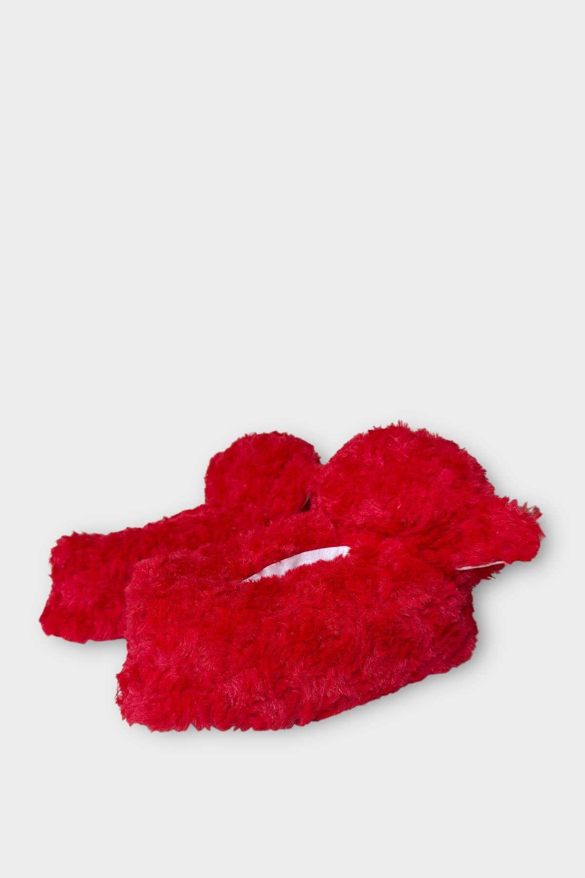 Kadın Sevimli Kedi Figürlü Peluş Panduf KIRMIZI - Görsel 6