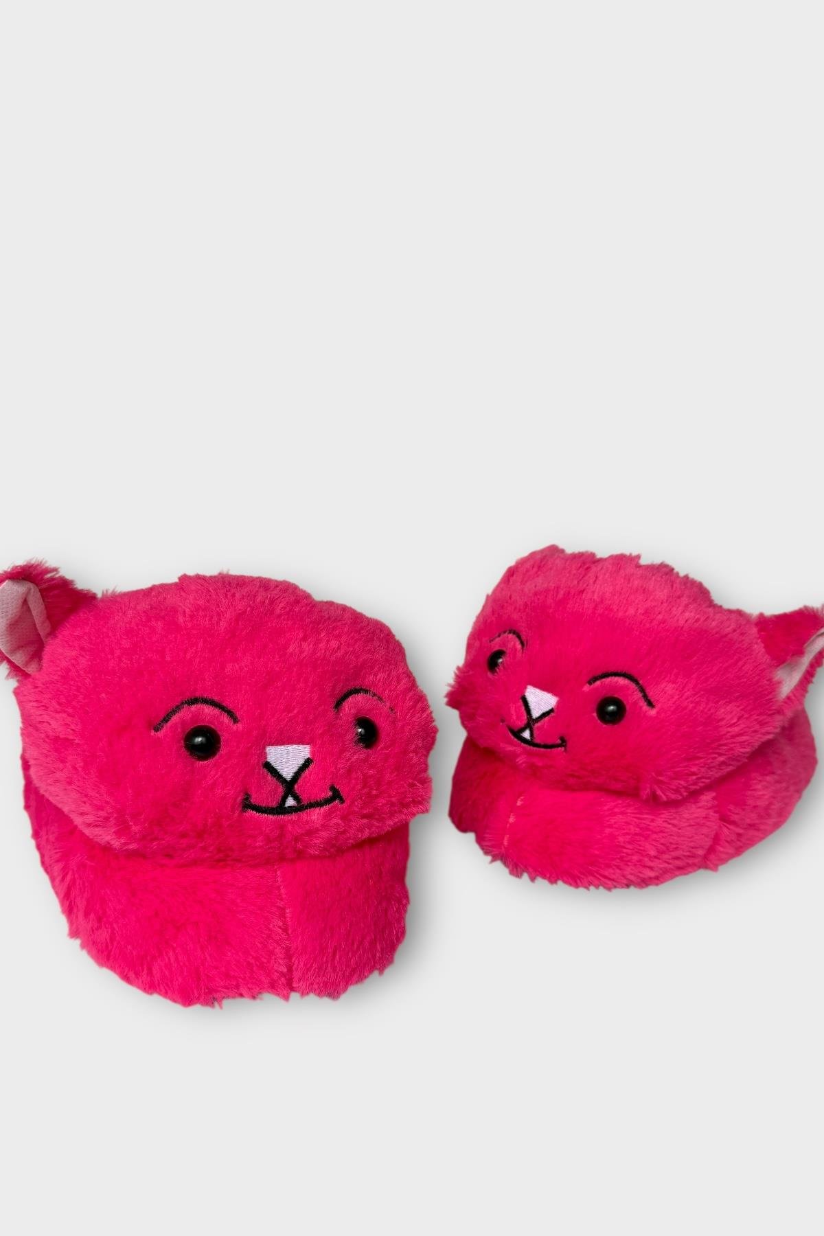 Kadın Sevimli Kedi Figürlü Peluş Panduf FUŞYA - Görsel 3