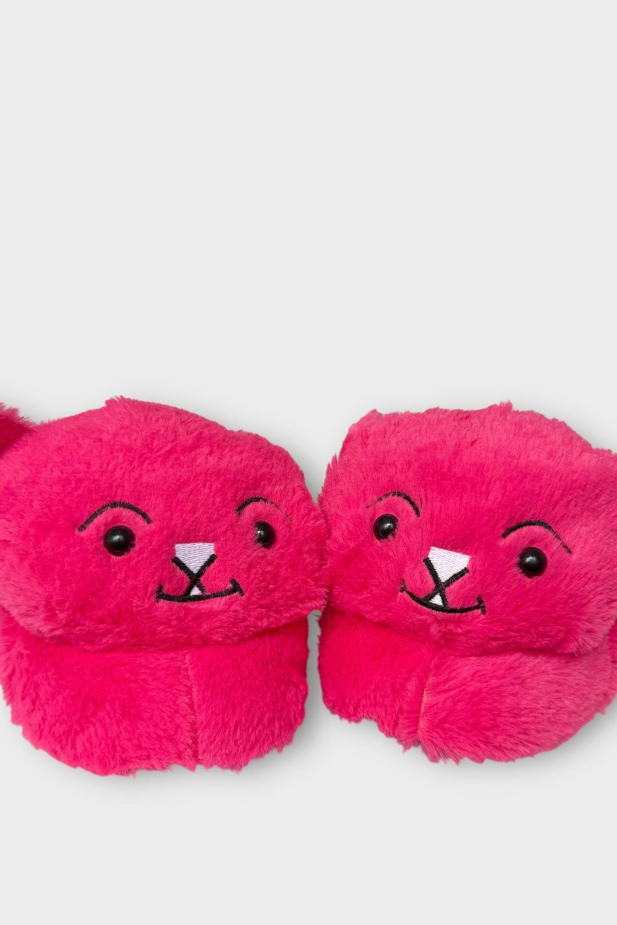 Kadın Sevimli Kedi Figürlü Peluş Panduf FUŞYA - Görsel 5