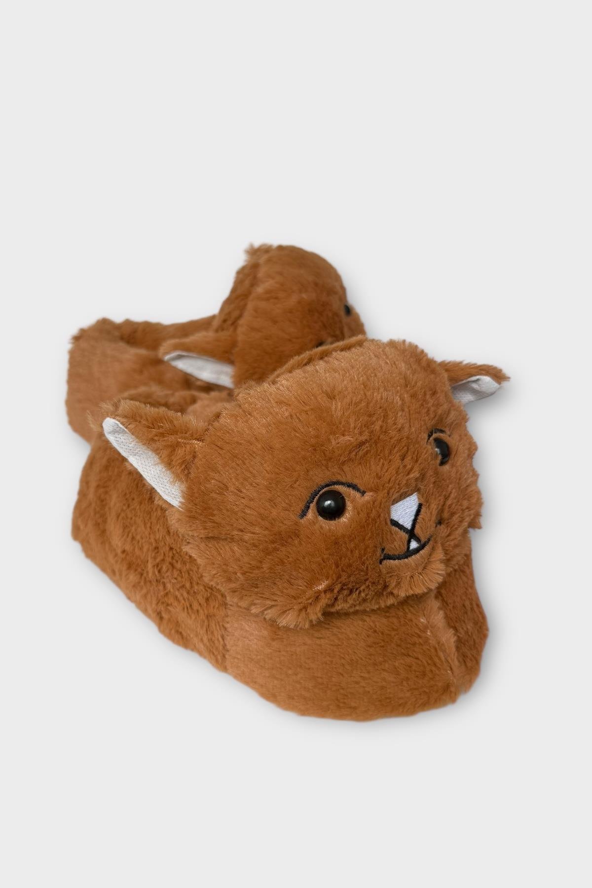 Kadın Sevimli Kedi Figürlü Peluş Panduf TABA - Görsel 2