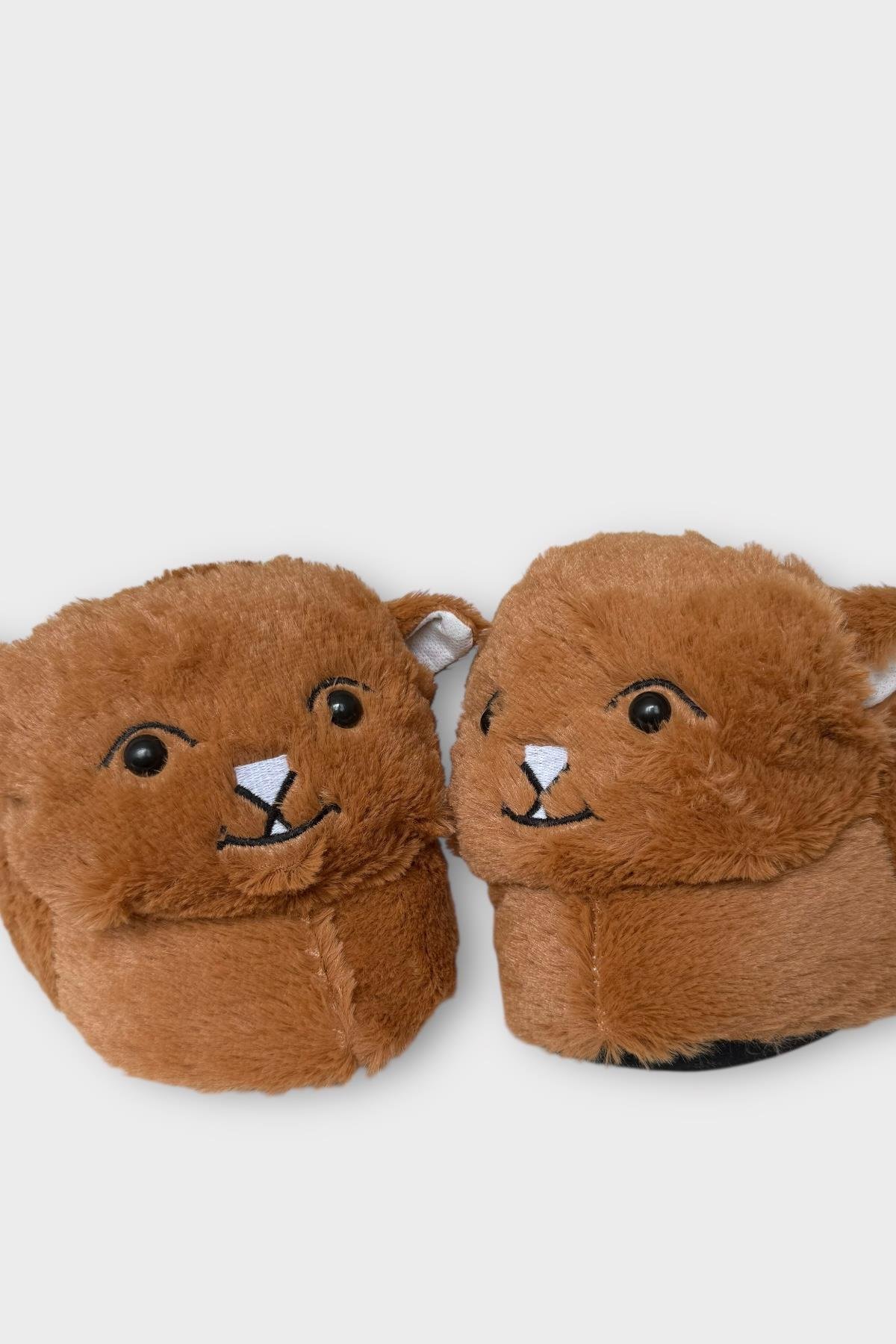 Kadın Sevimli Kedi Figürlü Peluş Panduf TABA - Görsel 3