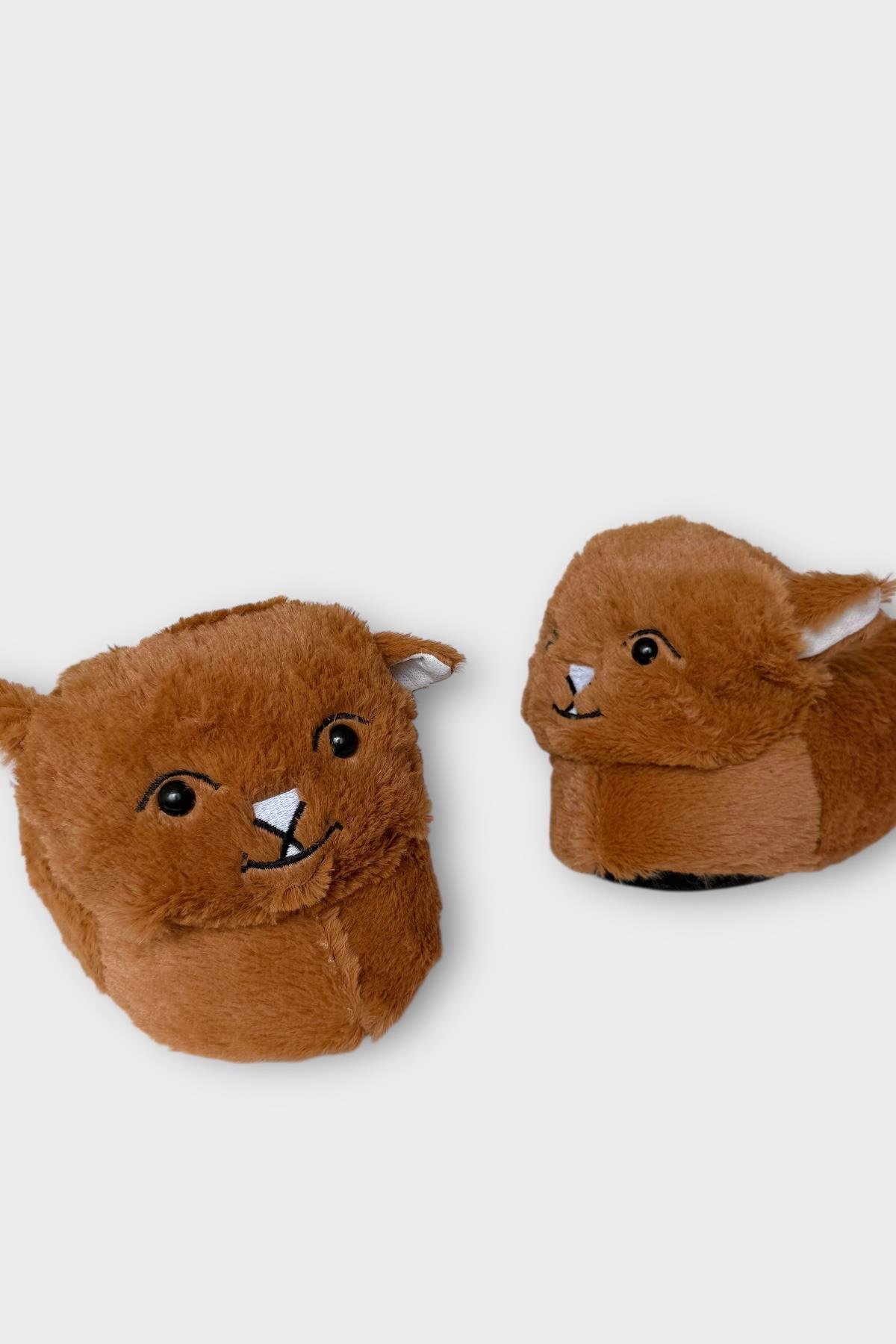 Kadın Sevimli Kedi Figürlü Peluş Panduf TABA - Görsel 4