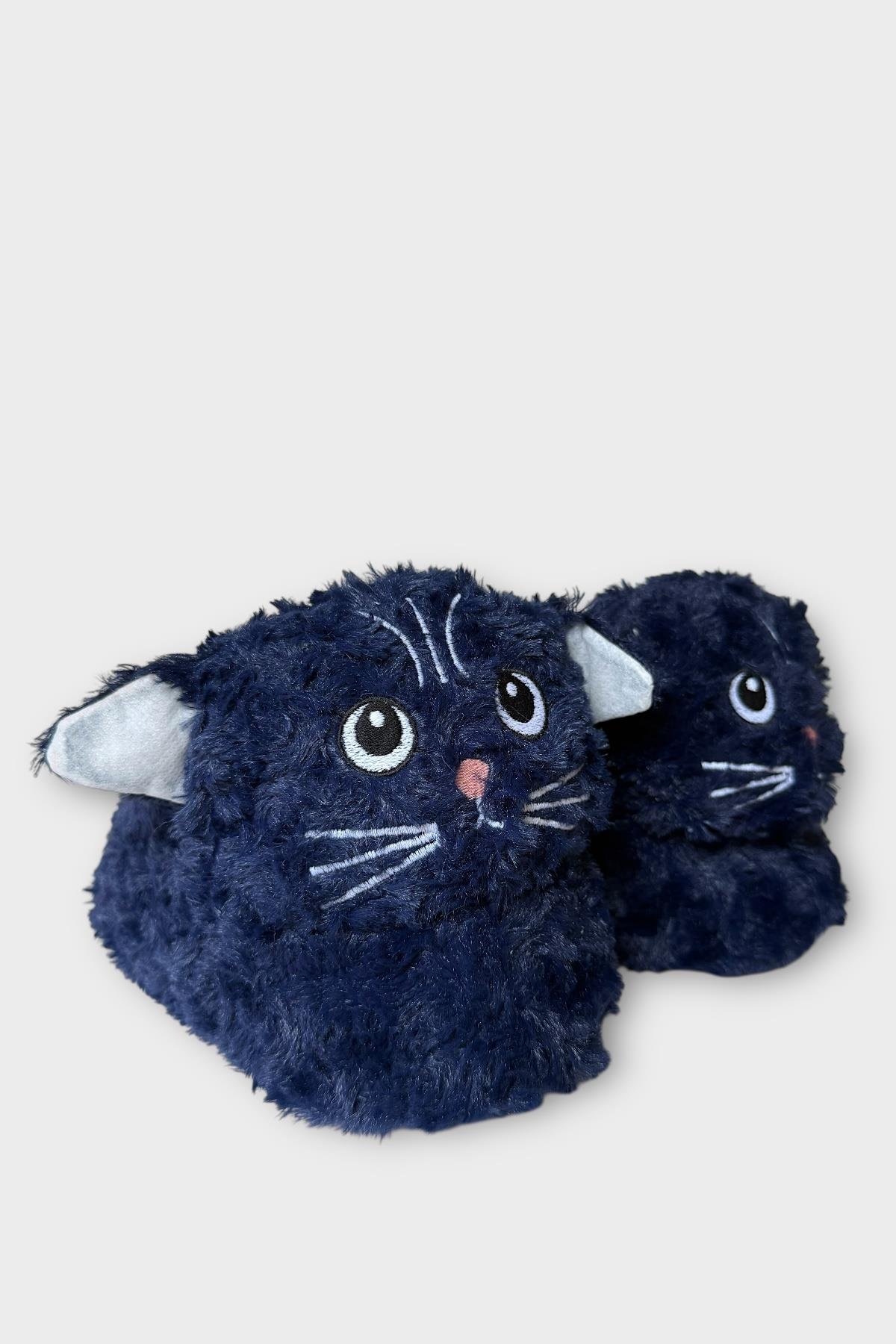 Kadın Sevimli Kedi Figürlü Peluş Panduf LACİVERT - Görsel 2