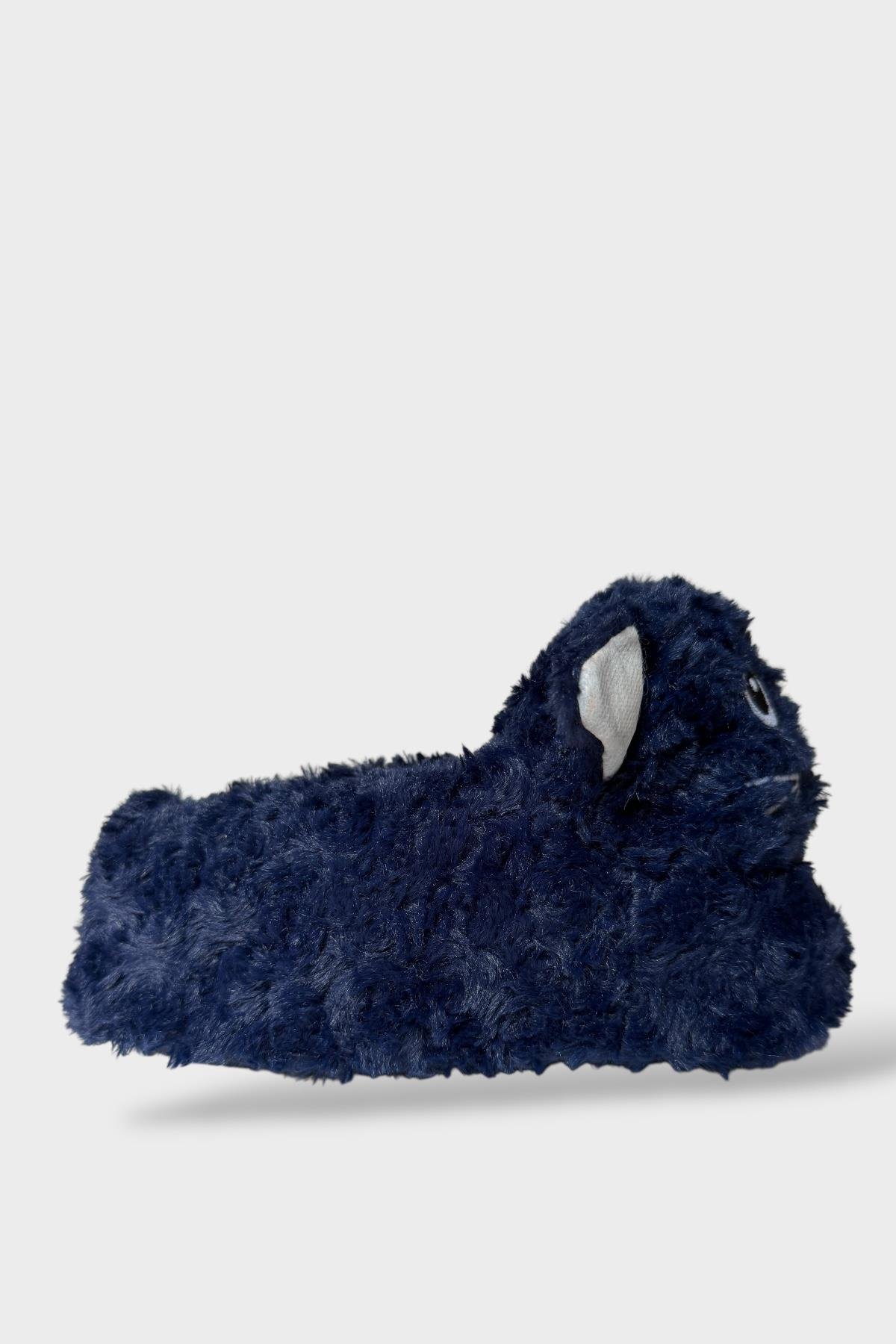 Kadın Sevimli Kedi Figürlü Peluş Panduf LACİVERT - Görsel 6