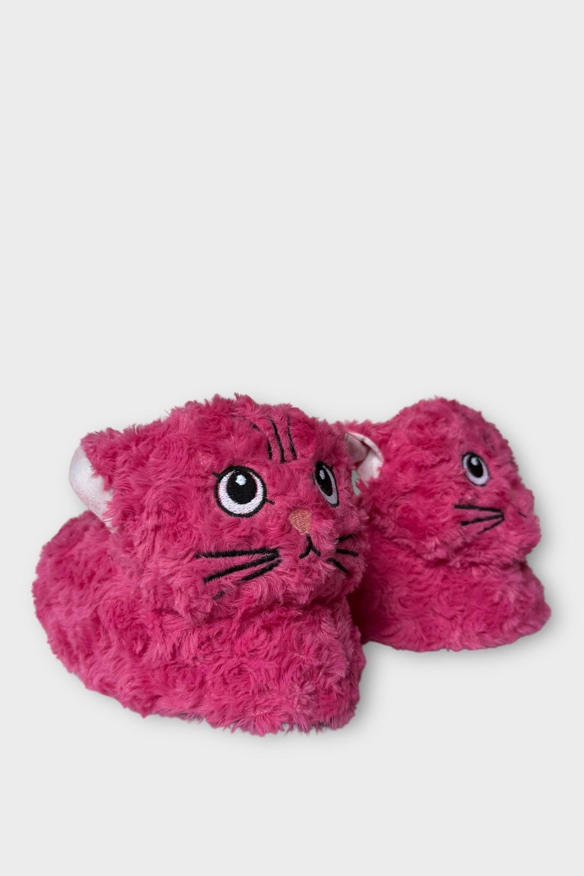 Kadın Sevimli Kedi Figürlü Peluş Panduf FUŞYA - Görsel 2