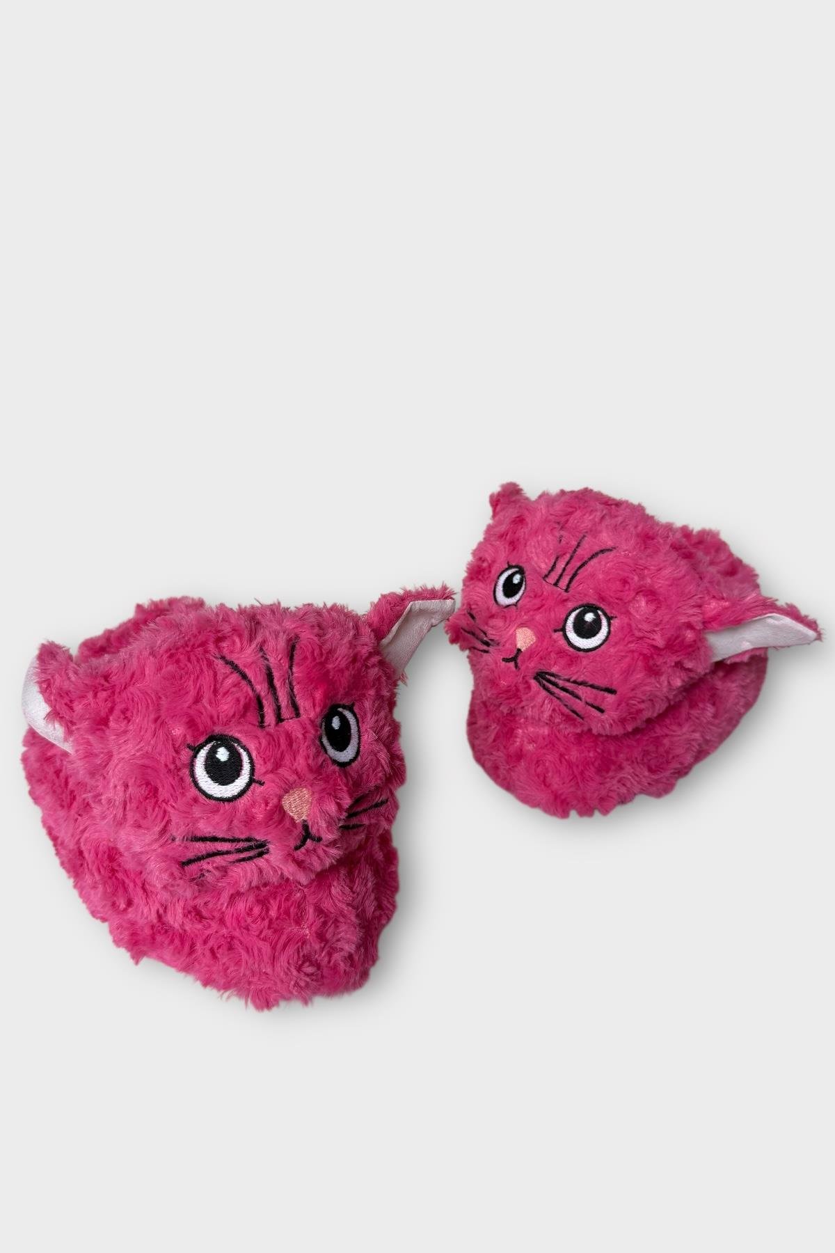 Kadın Sevimli Kedi Figürlü Peluş Panduf FUŞYA - Görsel 3