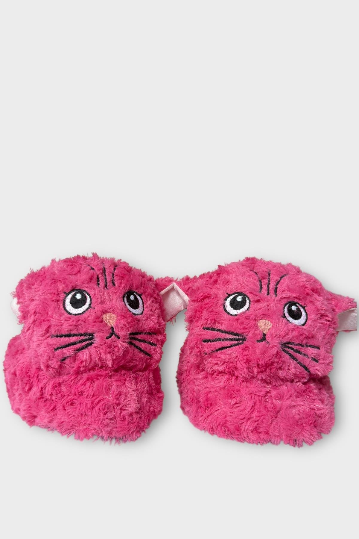 Kadın Sevimli Kedi Figürlü Peluş Panduf FUŞYA - Görsel 5