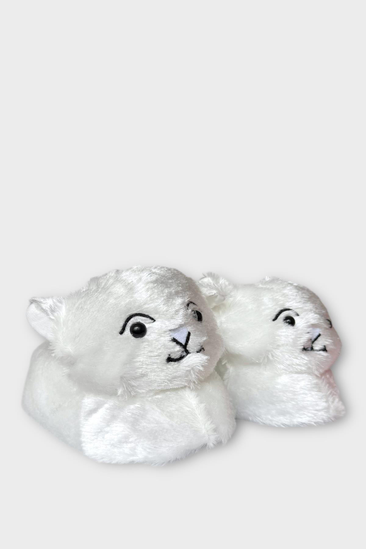 Kadın Sevimli Kedi Figürlü Peluş Panduf GRİ - Görsel 2