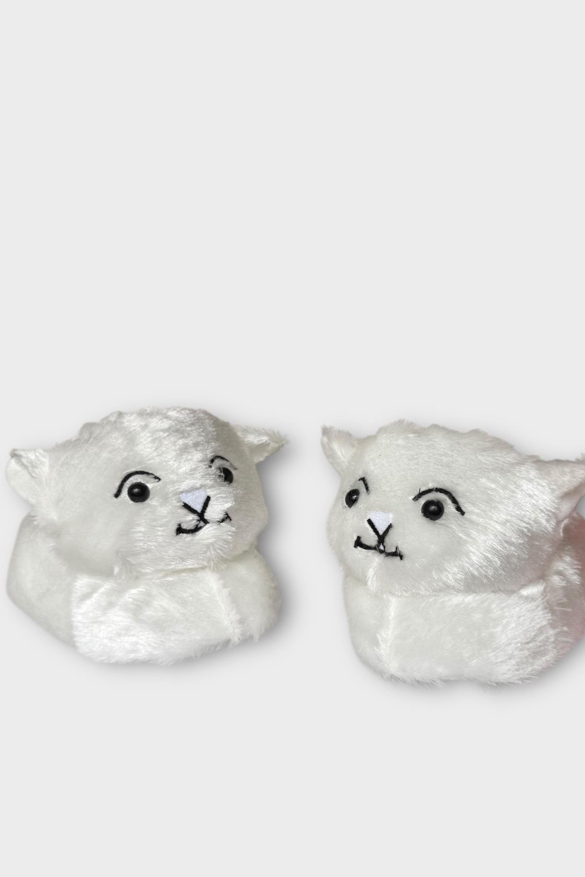 Kadın Sevimli Kedi Figürlü Peluş Panduf GRİ - Görsel 3