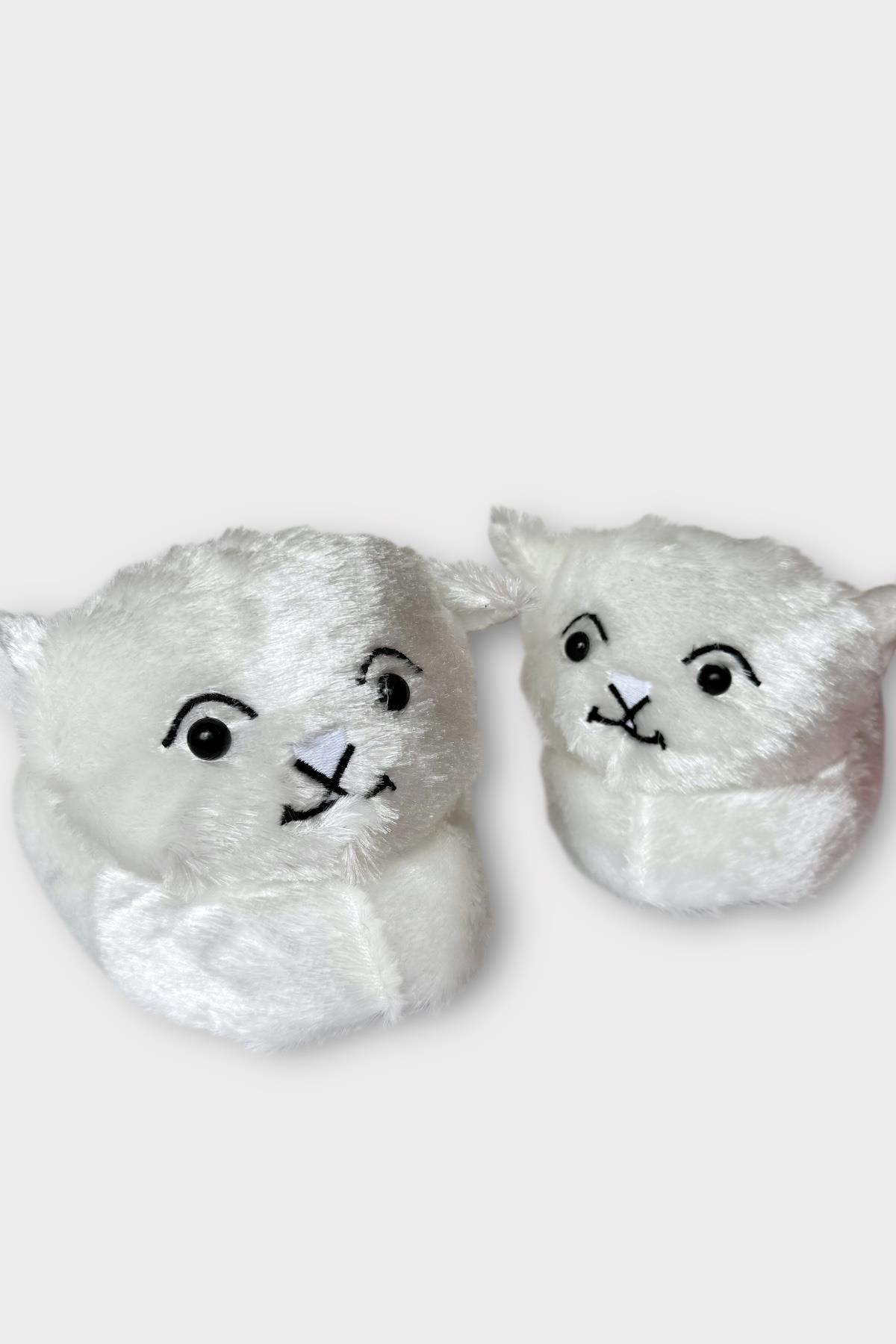 Kadın Sevimli Kedi Figürlü Peluş Panduf GRİ - Görsel 5